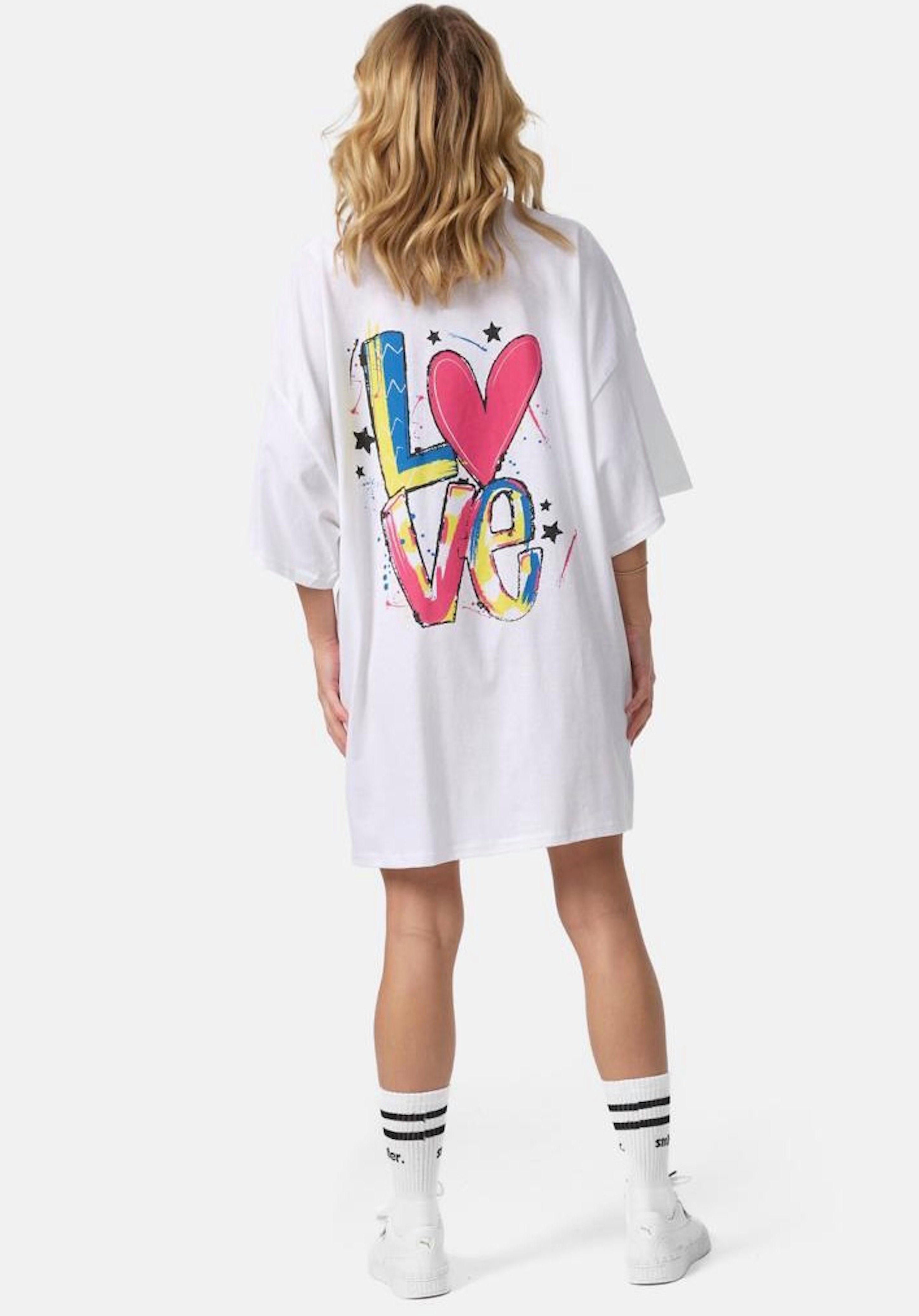 Worldclassca T-Shirt Worldclassca Oversized LOVE Print T-Shirt lang Tee Sommer Oberteil Weiß