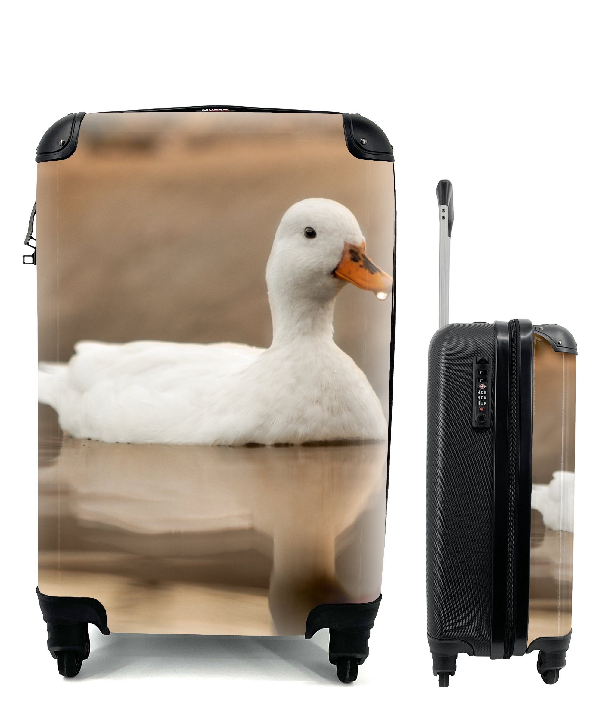 MuchoWow Handgepäckkoffer Ente - Vogel - Wasser - Weiß, 4 Rollen, Reisetasche mit rollen, Handgepäck für Ferien, Trolley, Reisekoffer