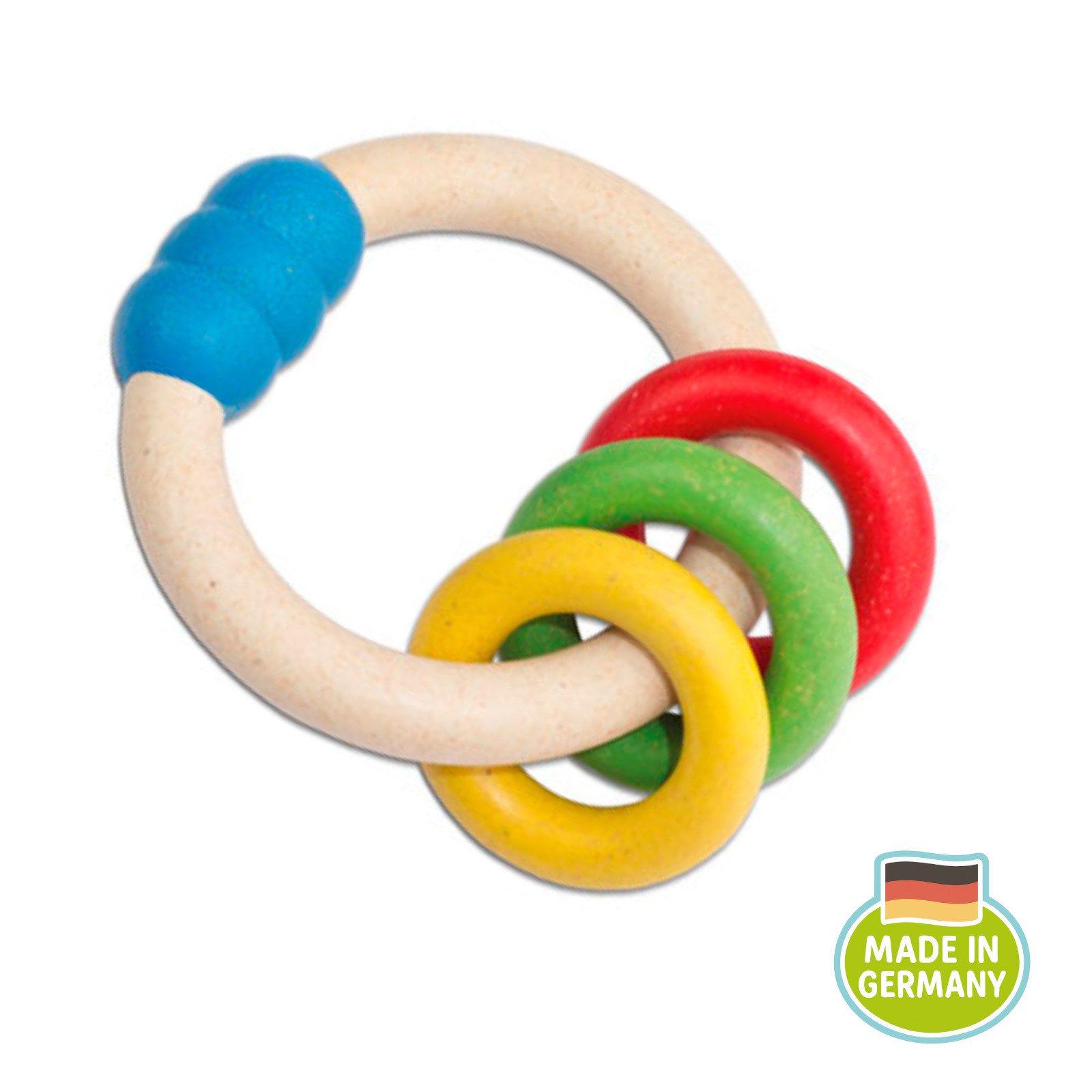 anbac Beißring-Rassel Greifring Farbenspiel, antibakteriell, Made in Germany, ausgezeichnet mit Ökosiegel