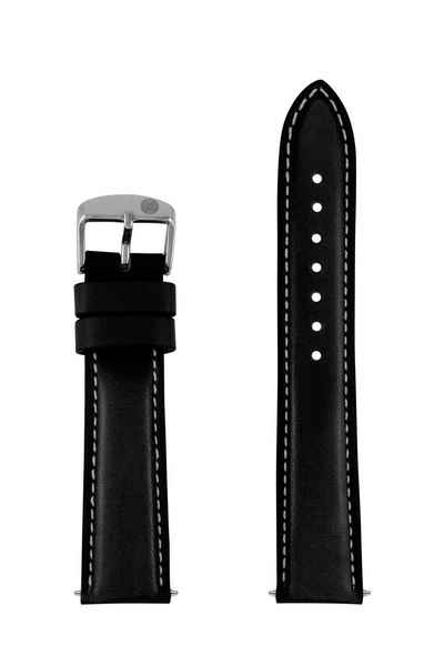 ZEPPELIN Uhrenarmband Ersatz-Armband Leder glatt schwarz 20 mm mit Logo auf Schließe