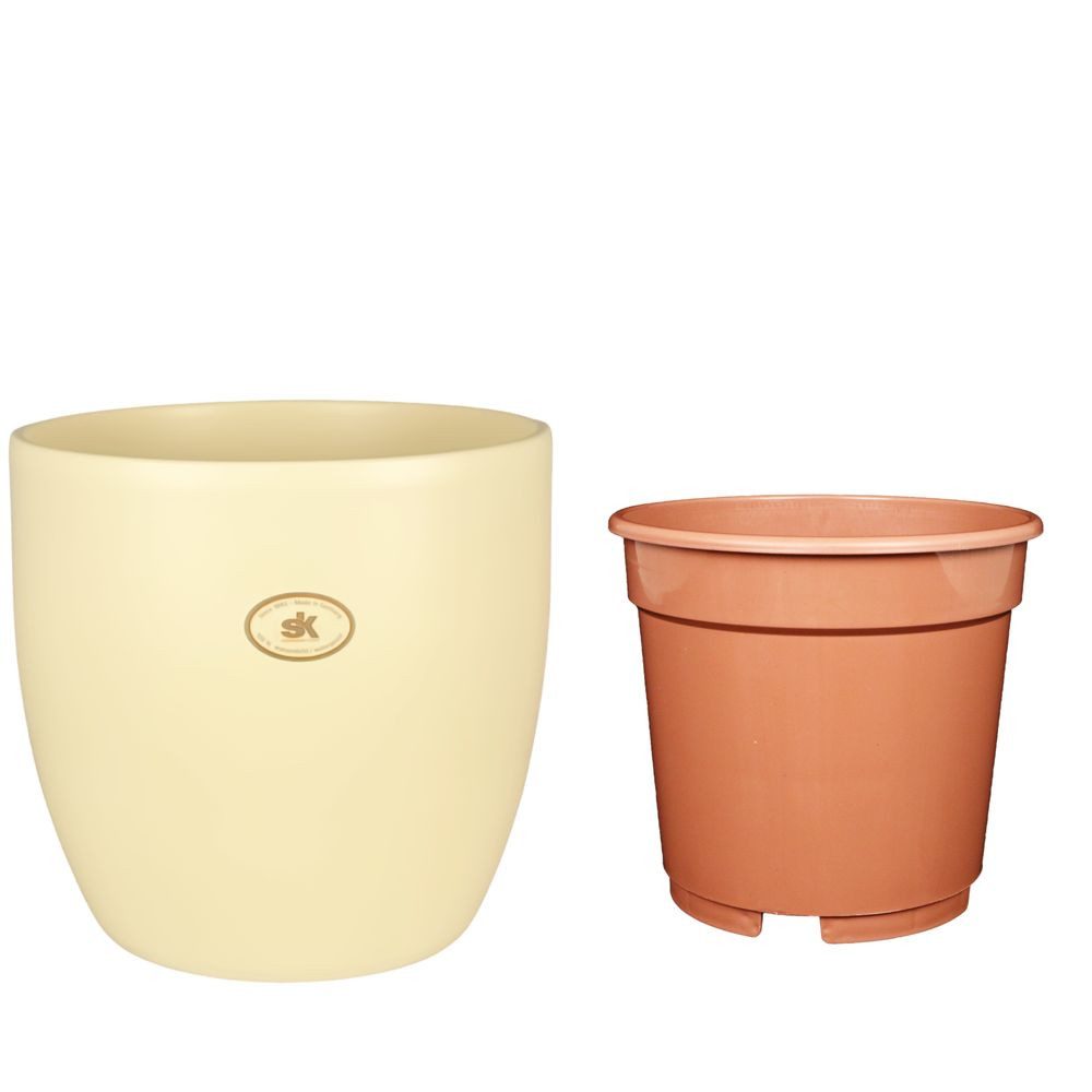 Heimwerkercenter Übertopf Set - Keramikübertopf Basel ø10 cm, perlmutt matt + Kulturtopf ø8