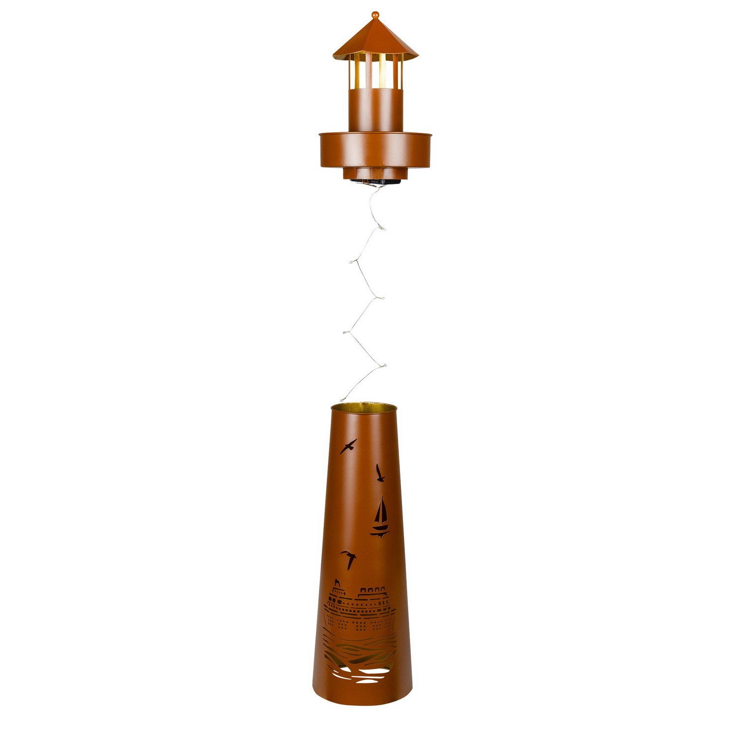 Haushalt International LED-Dekofigur Leuchtturm mit 8 warmweißen LEDs und Timer - Gartendekoration, maritime Gartendeko in Rostoptik