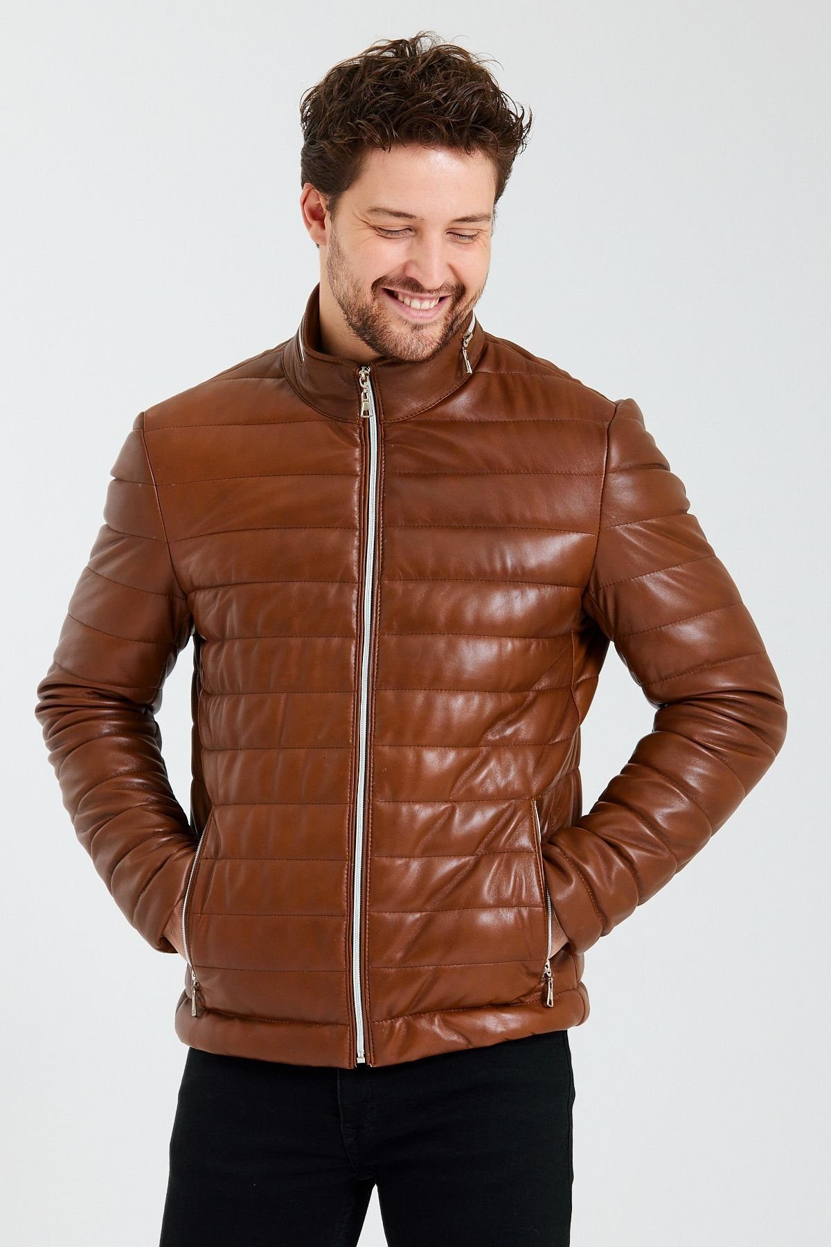 Ron Tomson Lederjacke Mit Seitentaschen praktischen BROWN