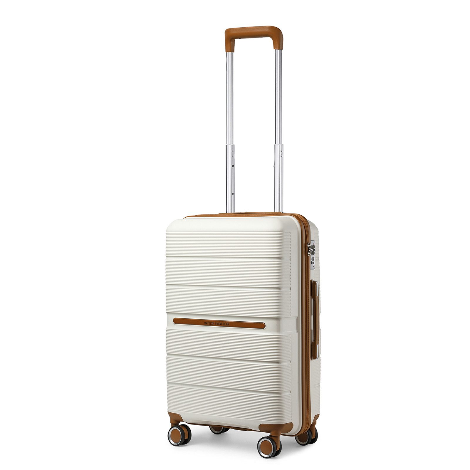 British Traveller Handgepäck-Trolley Reisekoffer Hartschalenkoffer aus 100% PP 8 Spinnerräder, TSA-Schloss