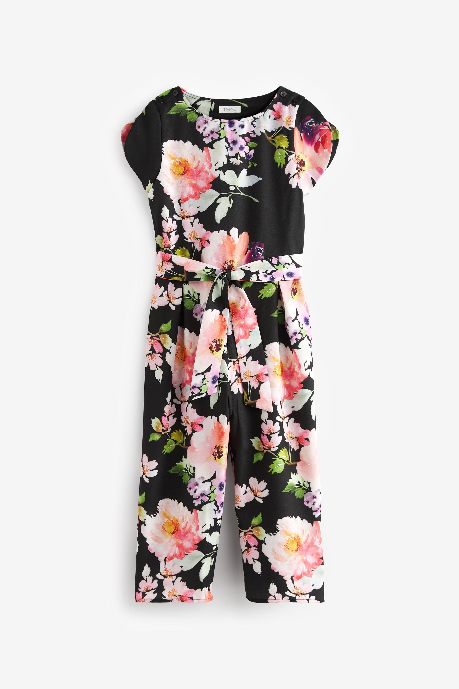 Next Jumpsuit (1-tlg) Black Overall Blumendruck mit