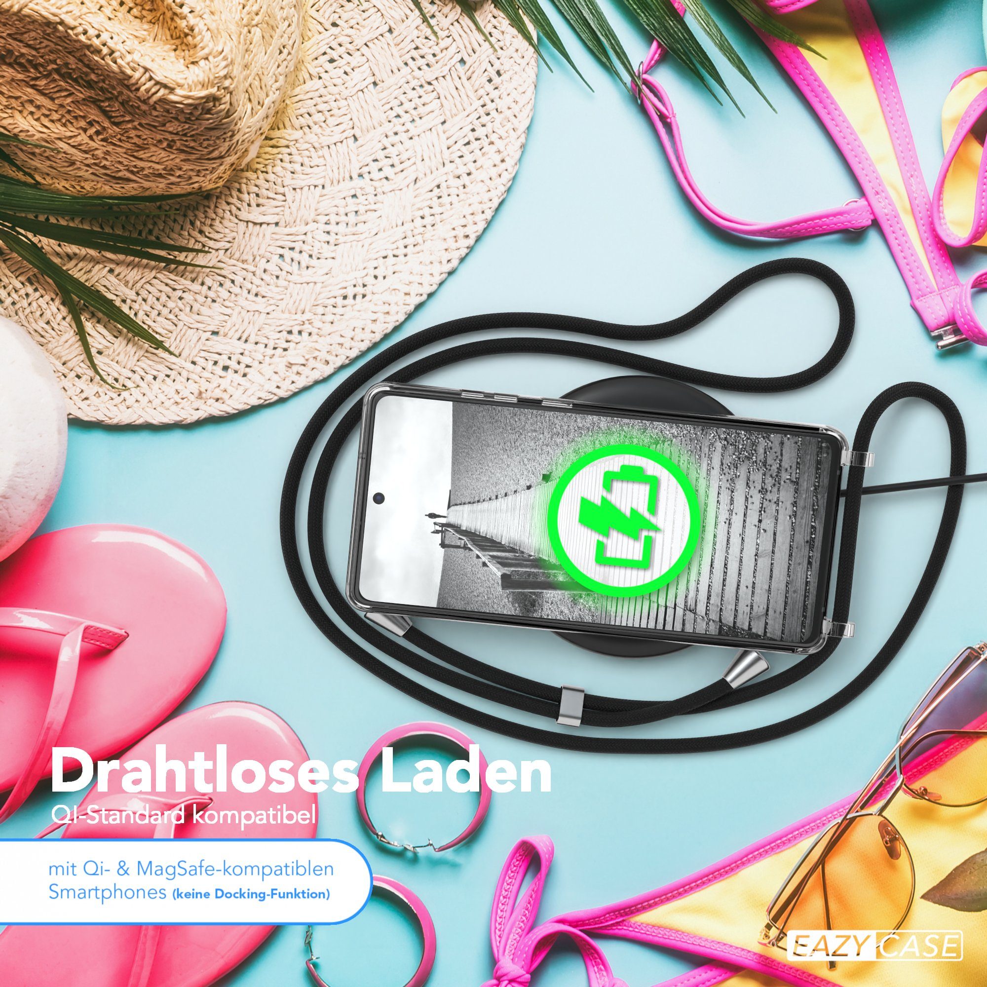 EAZY CASE Handykette 2in1 Metallkette für Samsung Galaxy Note 20 / 5G 6,7 Zoll, Silikonhülle Transparent Smartphonekette für Unterwegs Ketten Rose