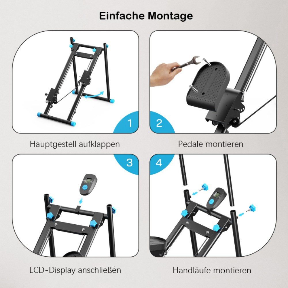 i@home Stepper Vertikal-Stepper Stairmaster für Ganzkörpertraining, klappbar, erweiterter Stufenbreite, verstellbaren Lenkern & Pedalen