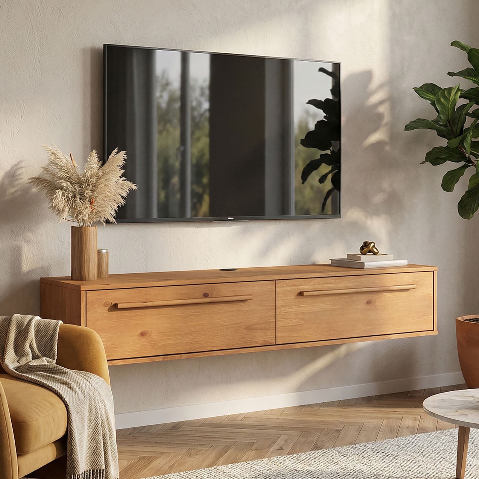 IDIMEX Lowboard TECCA, Sideboard 145 cm mit 2 Türen aus Massivholz wandmontage Eiche Finish