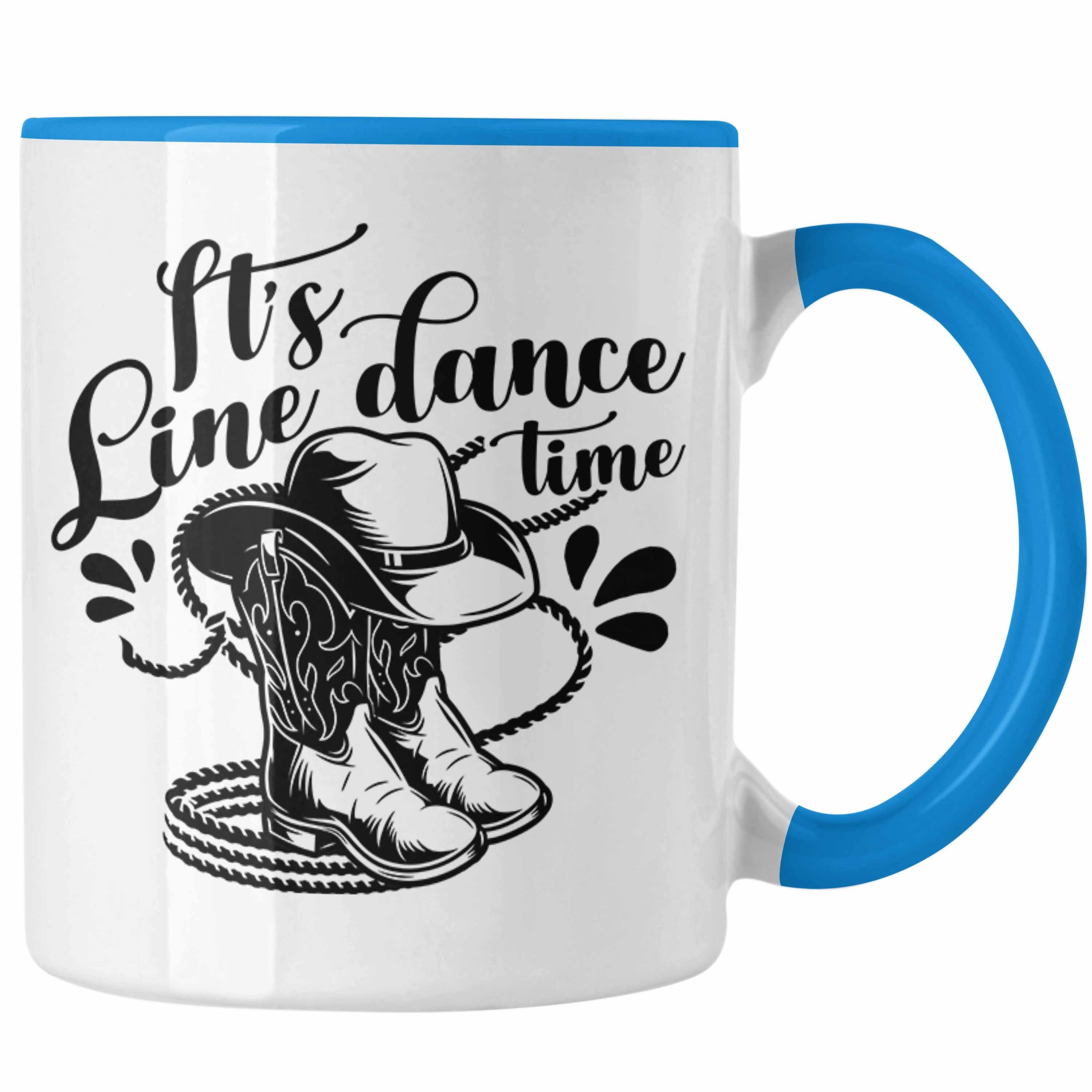 Trendation Tasse Lustige Tasse "It's Line Dance Time" Geschenk Line Dance Fans Blau