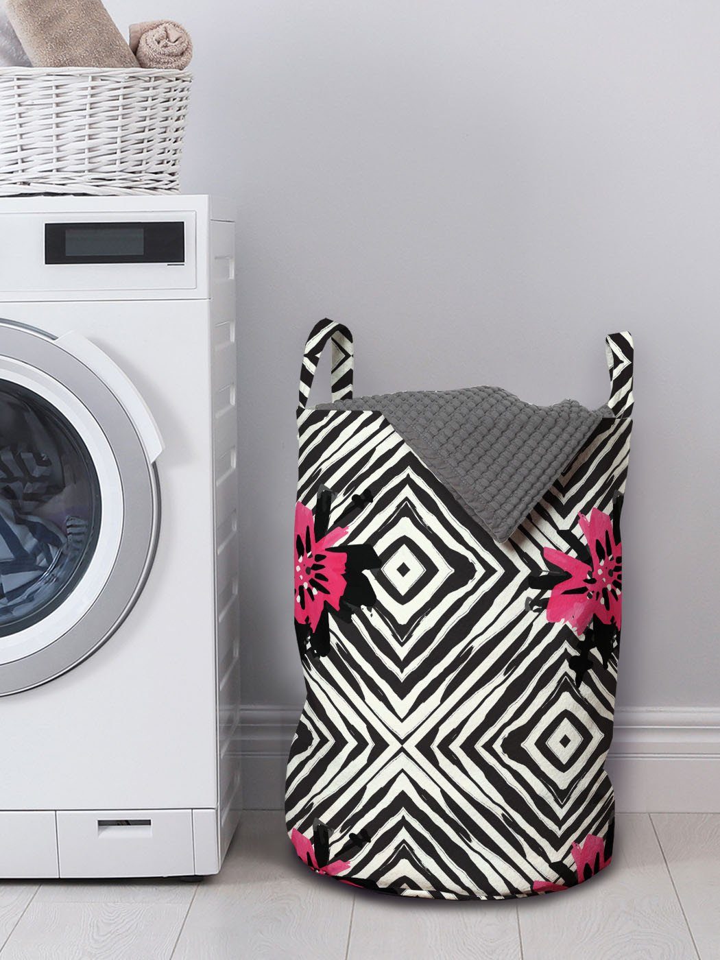 Abakuhaus Wäschesäckchen Wäschekorb mit Griffen Rautenmuster Geometrisch Waschsalons, Kordelzugverschluss für Blumen