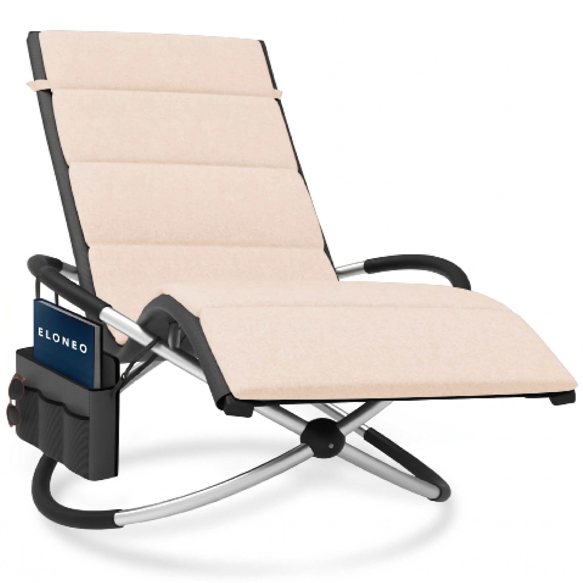 ELONEO Gartenliege Schaukelliege Outdoor mit Tasche, Strandliege klappbar bis 180 kg, Schaukelsessel, Liegestuhl wetterfest, Sonnenliege für Garten & Balkon
