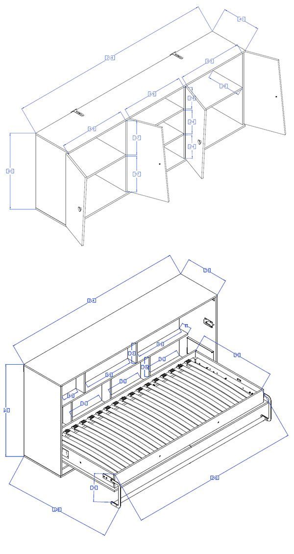 Feldmann-Wohnen Jugendzimmer-Set Nero, (1x Hängeschrank 2-türig mit 3 offenen Fächern, 1x 90x200cm Schrankbett horizontal aufklappbar), 213cm artisan eiche / weiß-grau matt mit grauen Knopfgriffen 2-teilig