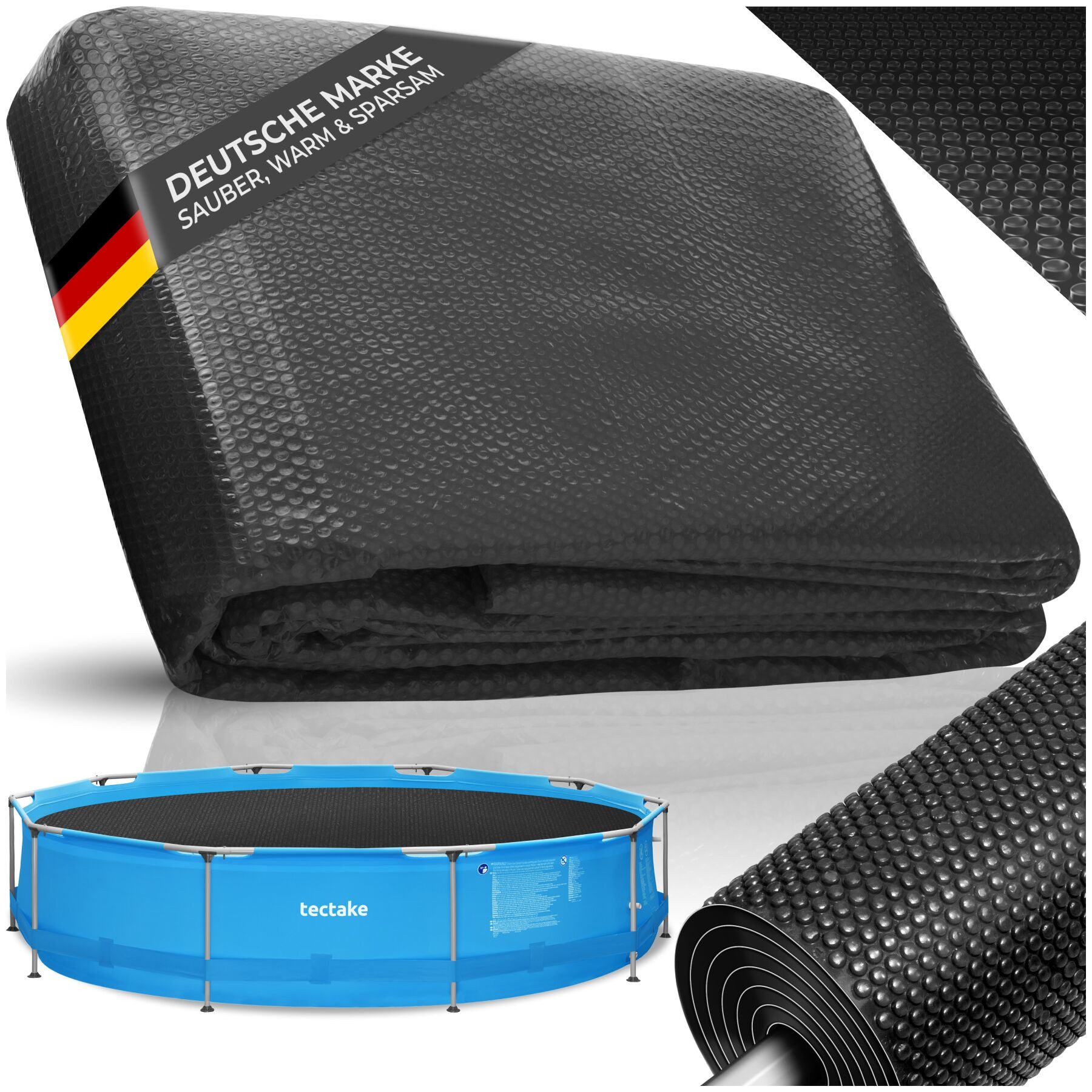 tectake Pool-Abdeckplane Solarfolie Poolabdeckung - leichte, strapazierfähige Schutzfolie (Poolabdeckung, in schwarz), fördert schnelle Wassererwärmung und reduziert Verdunstung