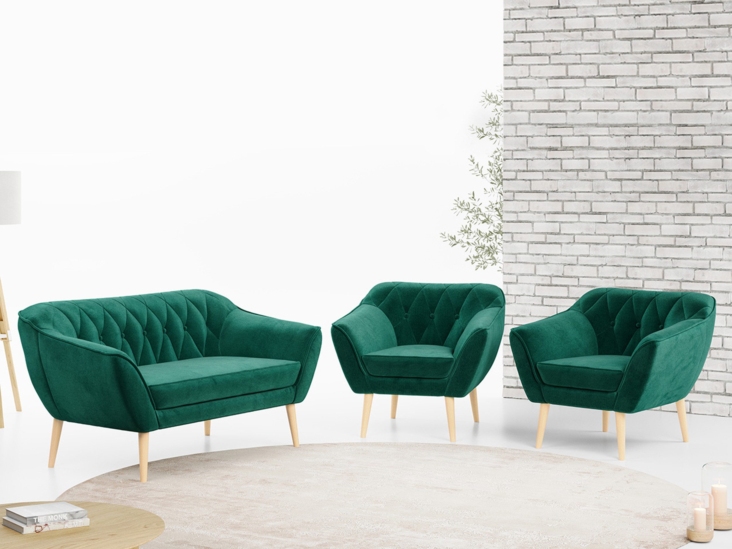 MKS MÖBEL Sofa PIRS 2 1 1, Pirs Loungesofa und Zwei Sessels, Moderne Sofa Set, Skandinavische Deko