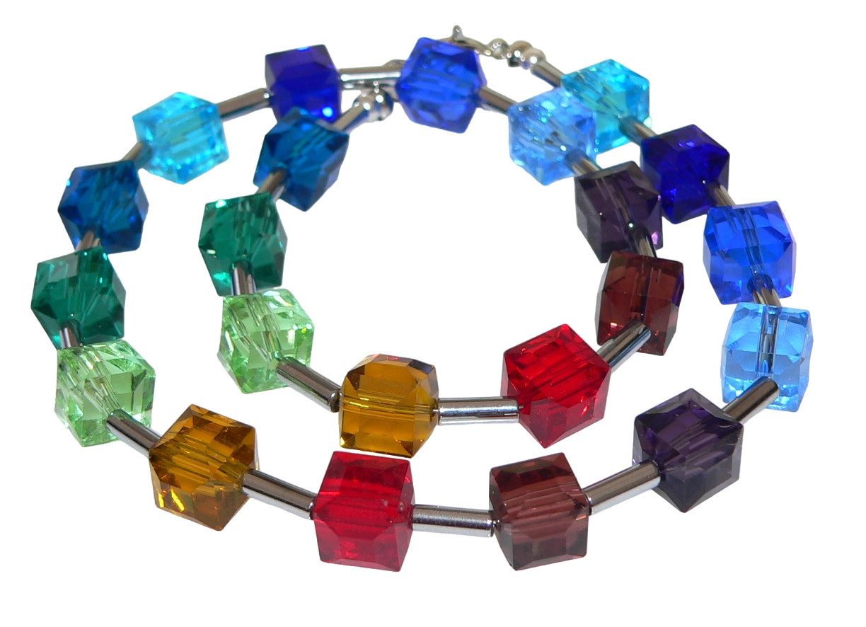 traumschmuck Collier 211. Statement Collier, Kristallglas, Hämatit silber, bunt (incl. Schmuckbox), handgefertigt, Made in Germany
