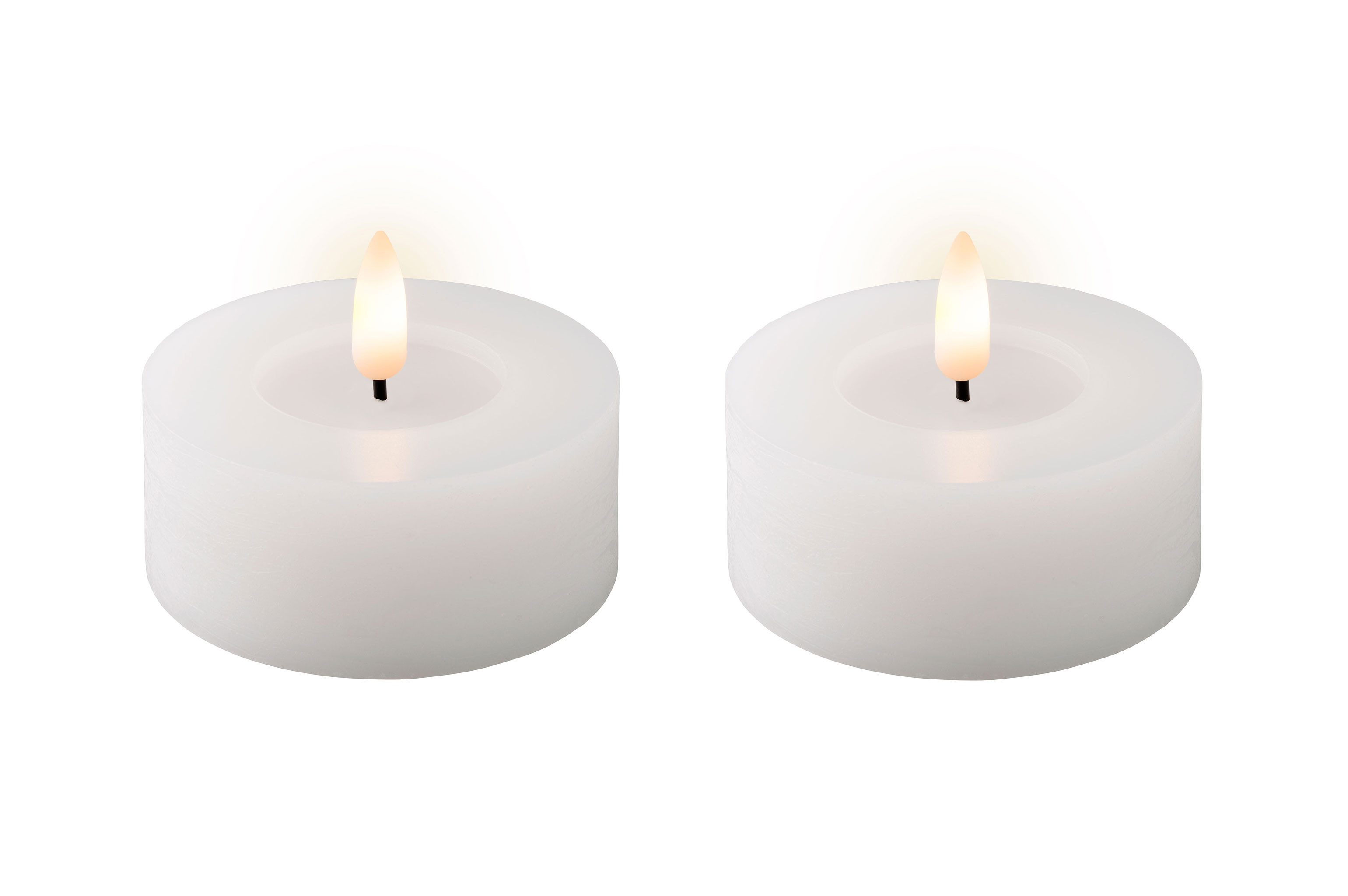 Lumineo LED-Kerze, LED Teelichter mit Timer 7x6cm Wachs Weiß / Warmweiß 2 Stück
