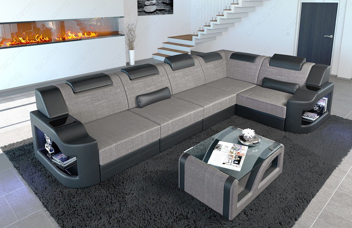 Dreams macchiato-schwarz Padua Sofa Polster Stoffsofa, Bettfunktion Couch Strukturstoff Design Sofa L Ecksofa wahlweise H Stoff mit Form