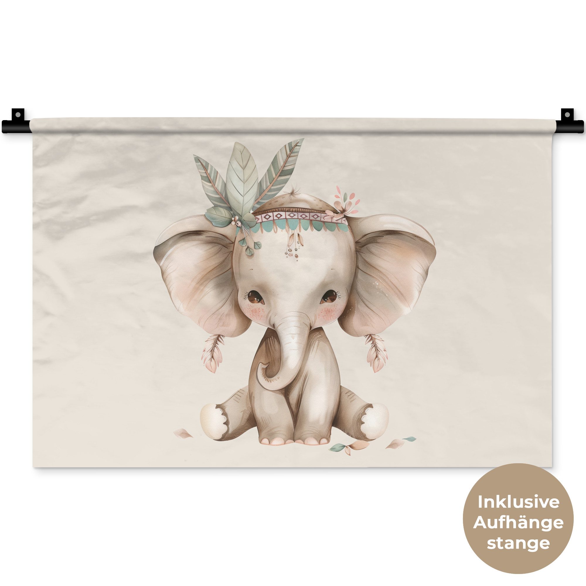 MuchoWow Wandteppich Elefant - Bohème - Tiere - Boho, Rechteckig, Höhe: 3 mm, Wandteppich für Wohnzimmer, Schlafzimmer, 60x40 cm