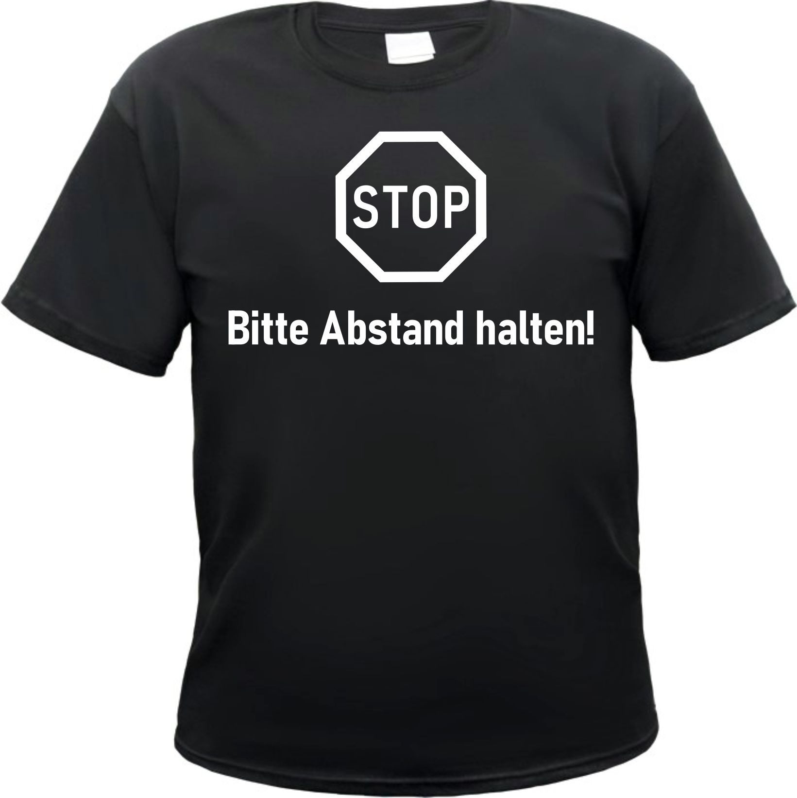 HB-Druck T-Shirt STOP-Bitte Abstand halten - Herren Shirt - Schwarz - Abstandhalten aus 100% Baumwolle mit strapazierfähigem Aufdruck