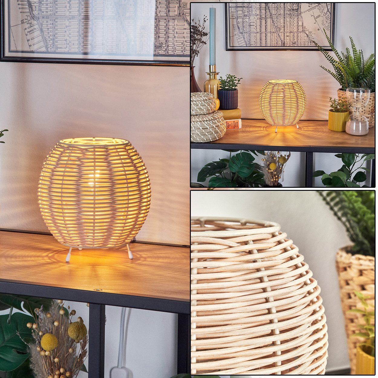 hofstein Tischleuchte Tischlampe aus Metall/Rattan in Beige/Naturfarben, oh günstig online kaufen