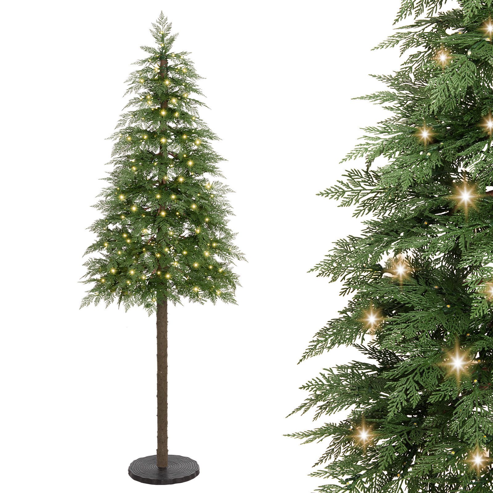 Yorbay Künstlicher Weihnachtsbaum 180cm Weihnachten Baum Deko mit LED Beleuchtung, Schmal PE Christbaum, Tanne, Naturgetreuer PE Weihnachtsbaum mit Scheibenbasis für Heim Geschäft