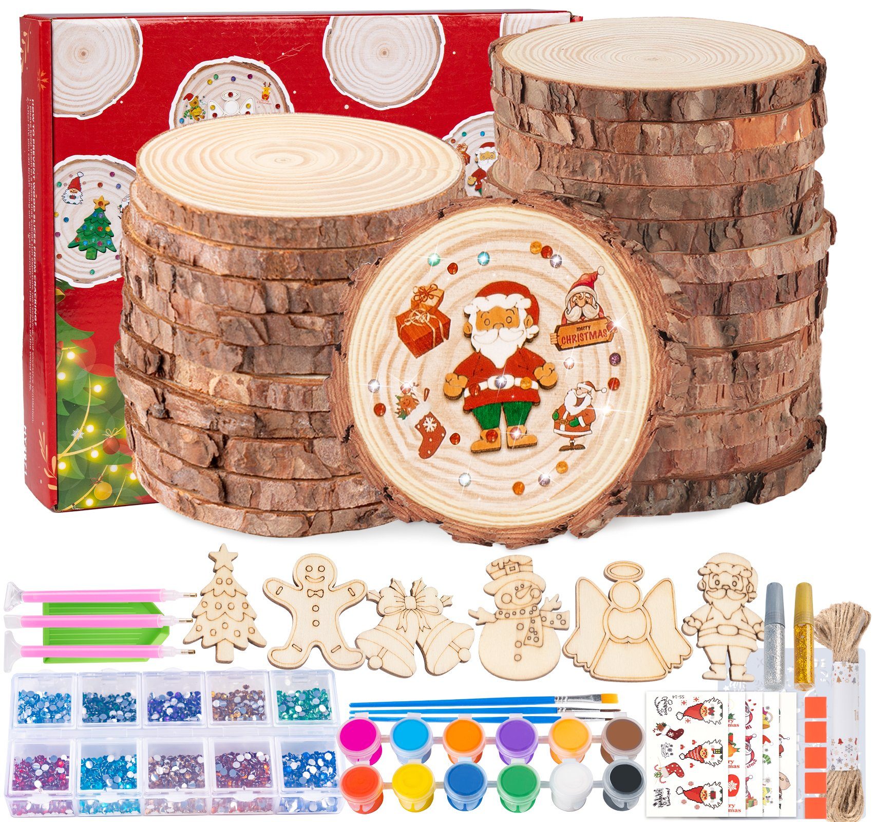 Homewit Weihnachtsbaumdecke Holzscheiben Set 30 mit Geräte, für DIY Dekoration Naturholz Weihnachten Unbehandeltes Stück Runde Basteln DIY