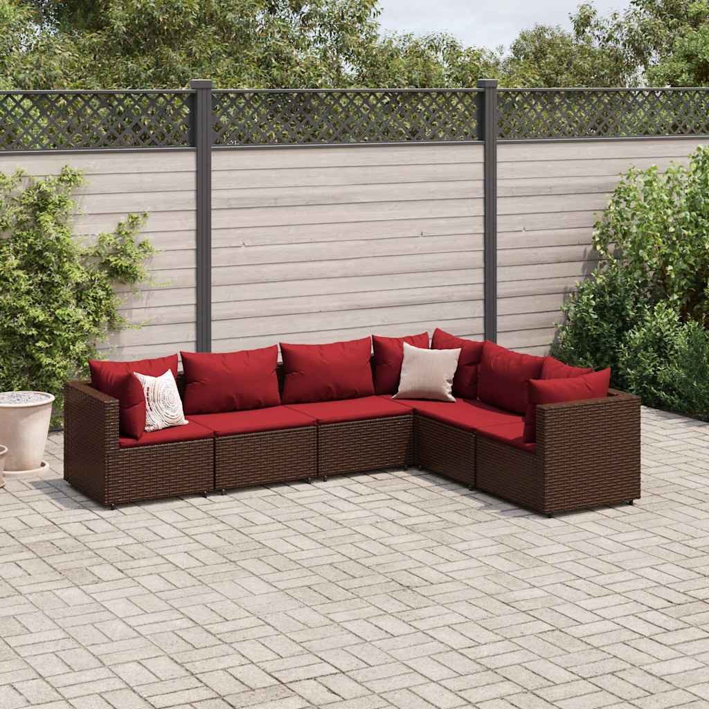 vidaXL Gartenlounge-Set 6-tlg. Garten-Lounge-Set mit Kissen Braun Poly Rattan, (1-tlg)