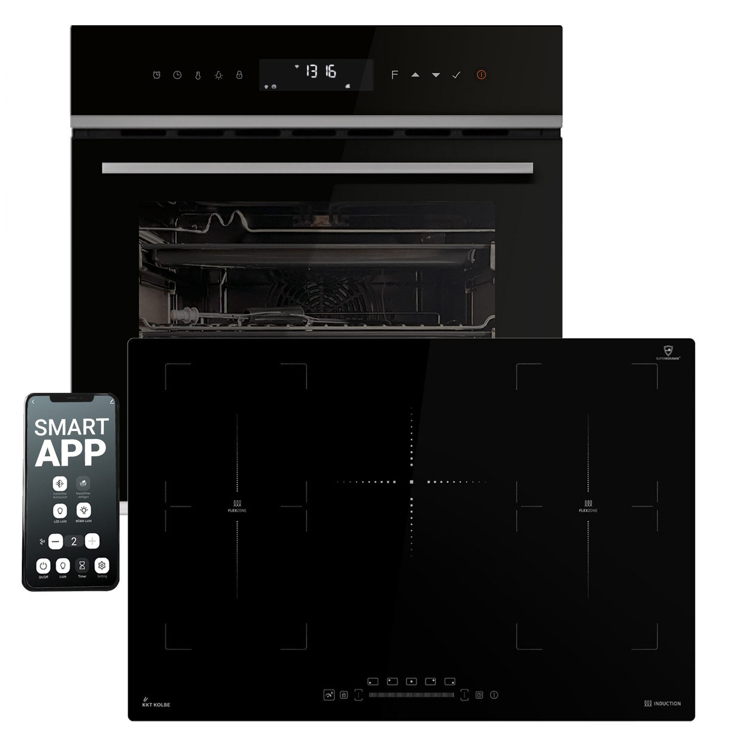 KKT KOLBE Backofen-Set KKT KOLBE Backofen und Induktionskochfeld SET8317HCIH77FZ, mit 2-fach-Teleskopauszug, Herdset / WiFi Smart App / Heißluft / Drehspieß / Grill