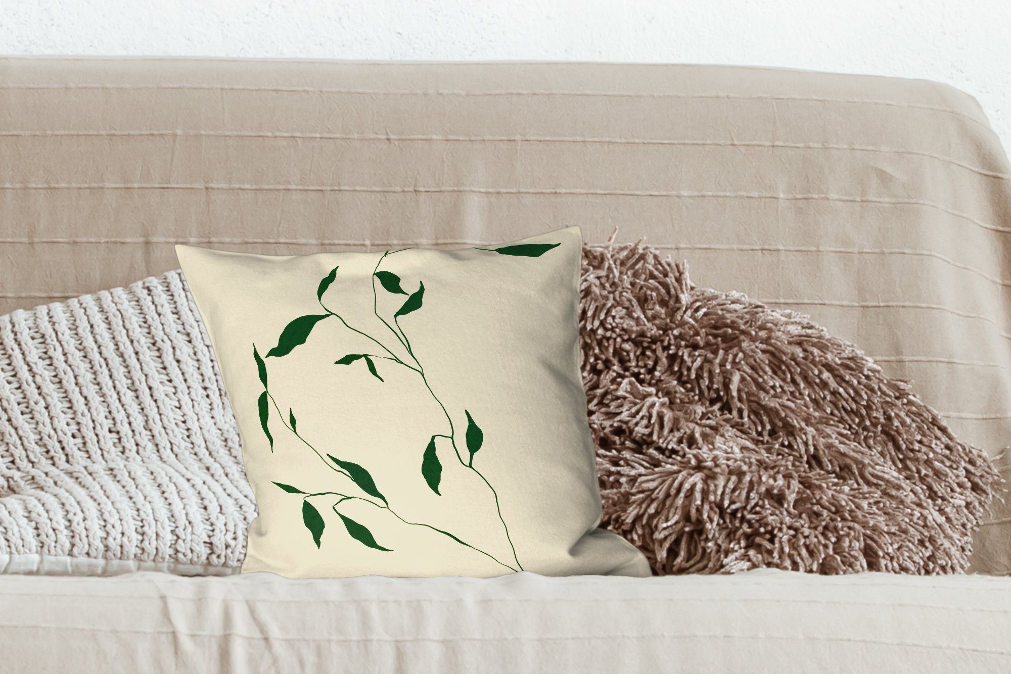 Design, Wohzimmer, Sofakissen Deko, Zierkissen Pastell mit Blätter MuchoWow - Schlafzimmer, - Füllung für Dekokissen - Blumen