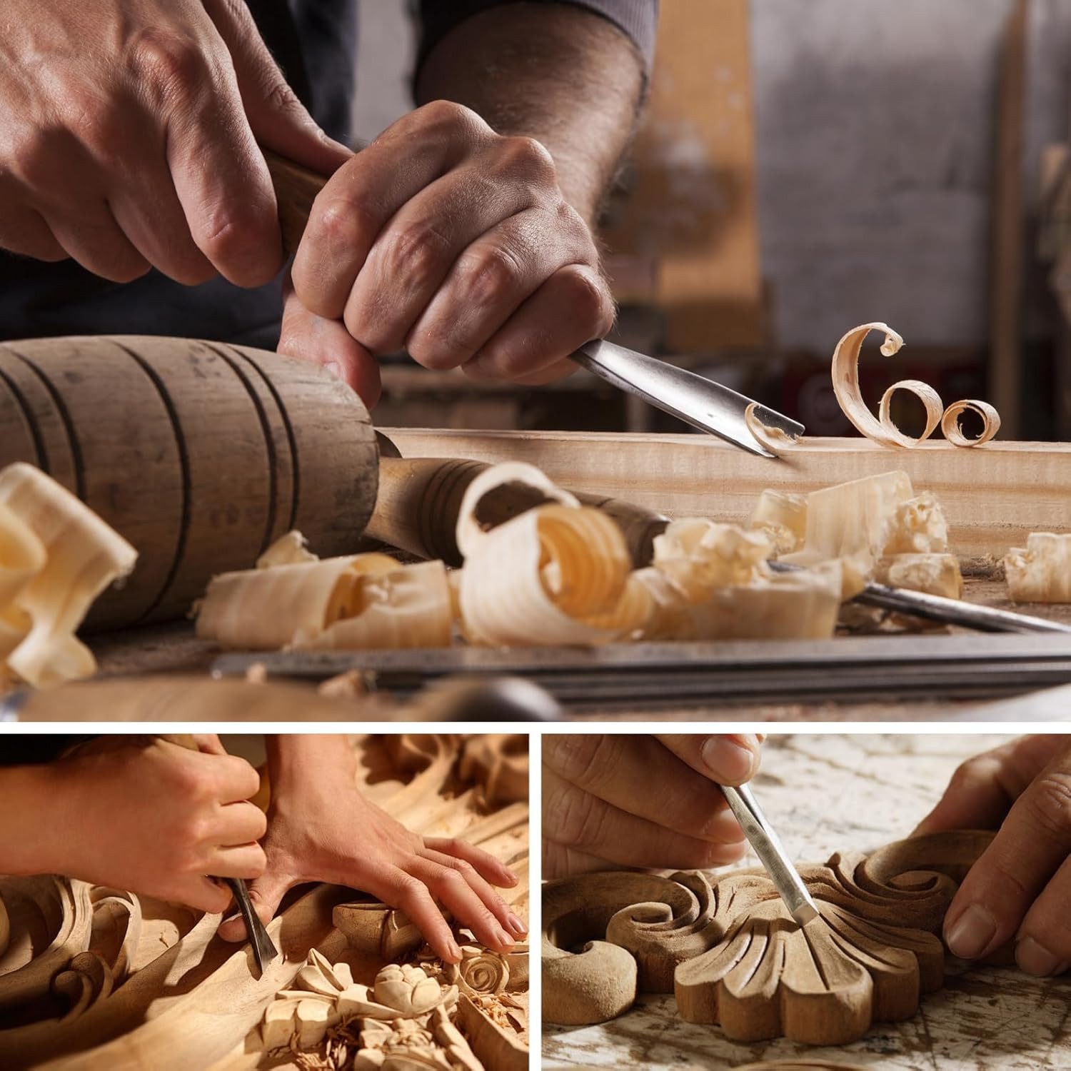 GARRYFIZH Holzbohrer Holzstechbeitel Set 12-tlg. Profi Schnitzwerkzeug für Holzbearbeitung, Aufrollbare Kunststoff-Schutzhülle, Klinge aus gehärtetem Stahl