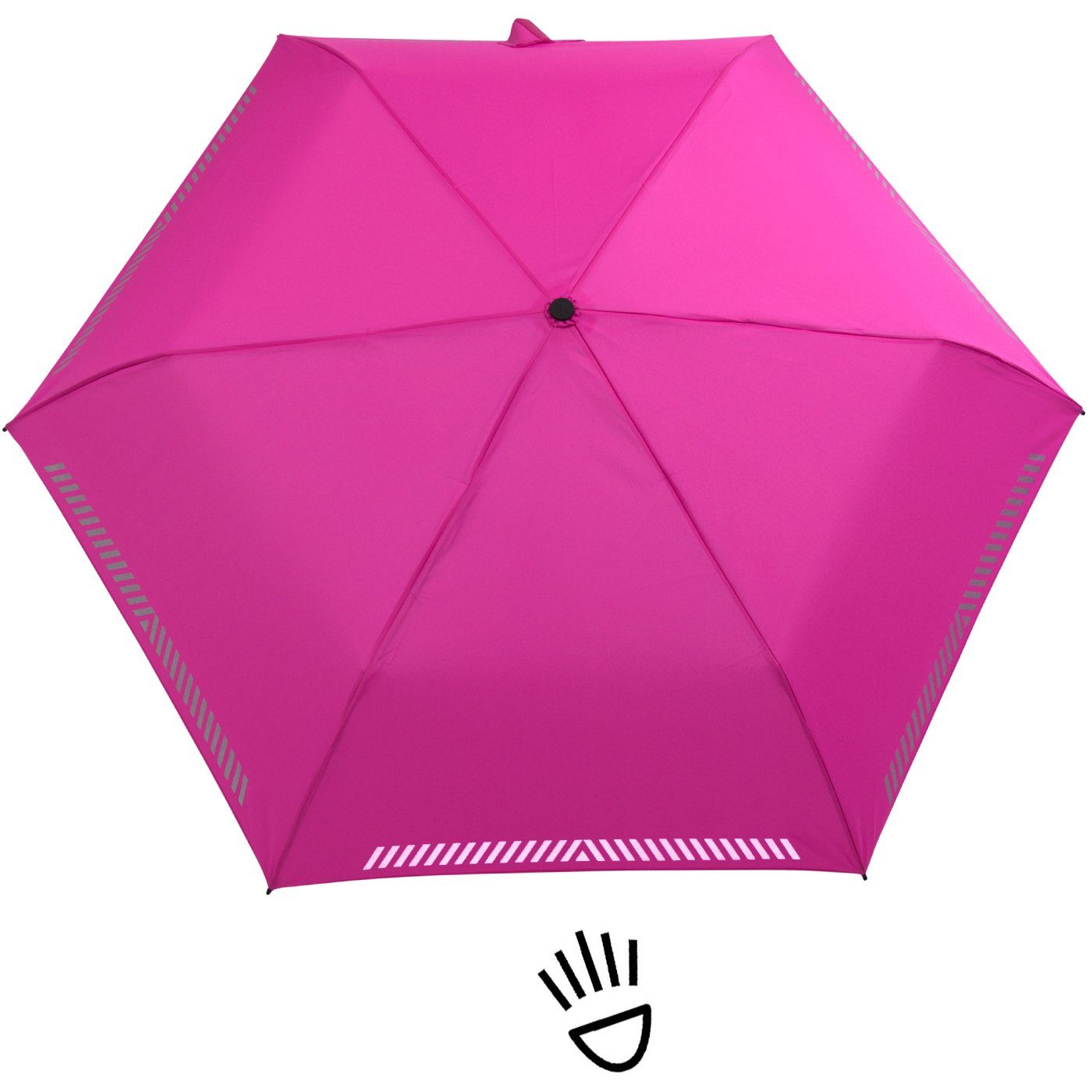 reflektierend, iX-brella mit - Sicherheit Taschenregenschirm Kinderschirm pink Auf-Zu-Automatik, neon Reflex-Streifen durch