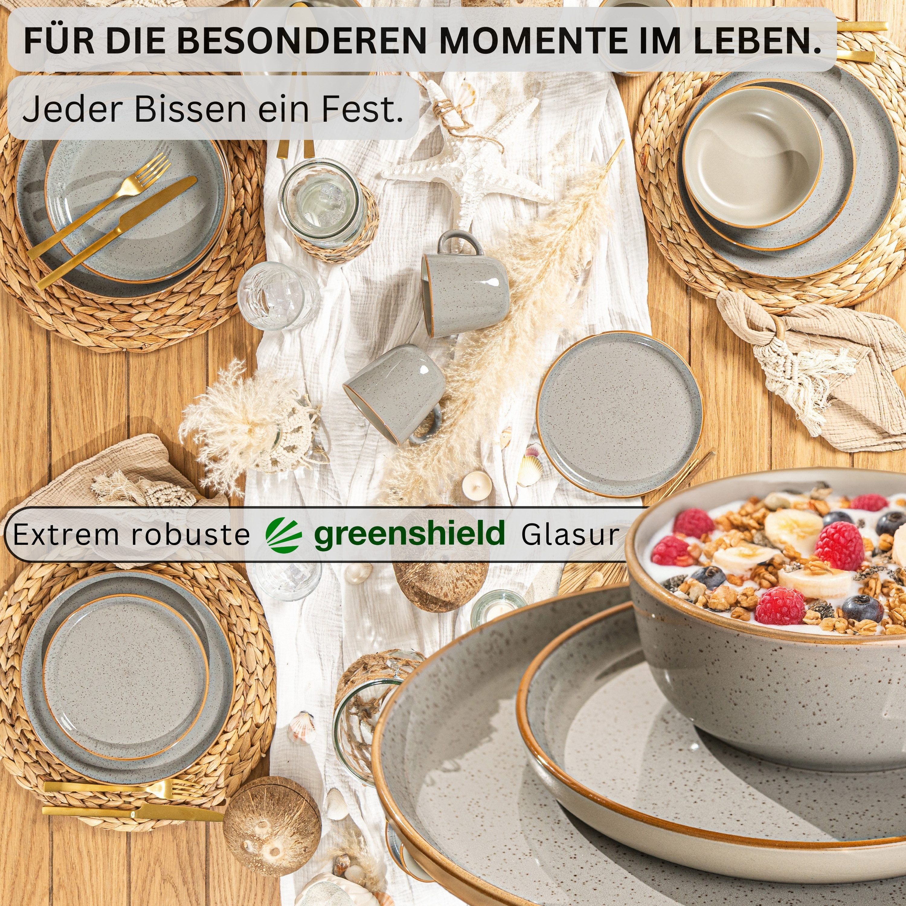 SÄNGER Tafelservice Rio Geschirrset (24-tlg), 6 Personen, Steingut, Handmade, Perlgrau, Erweiterbar, VALUE COLLECTION