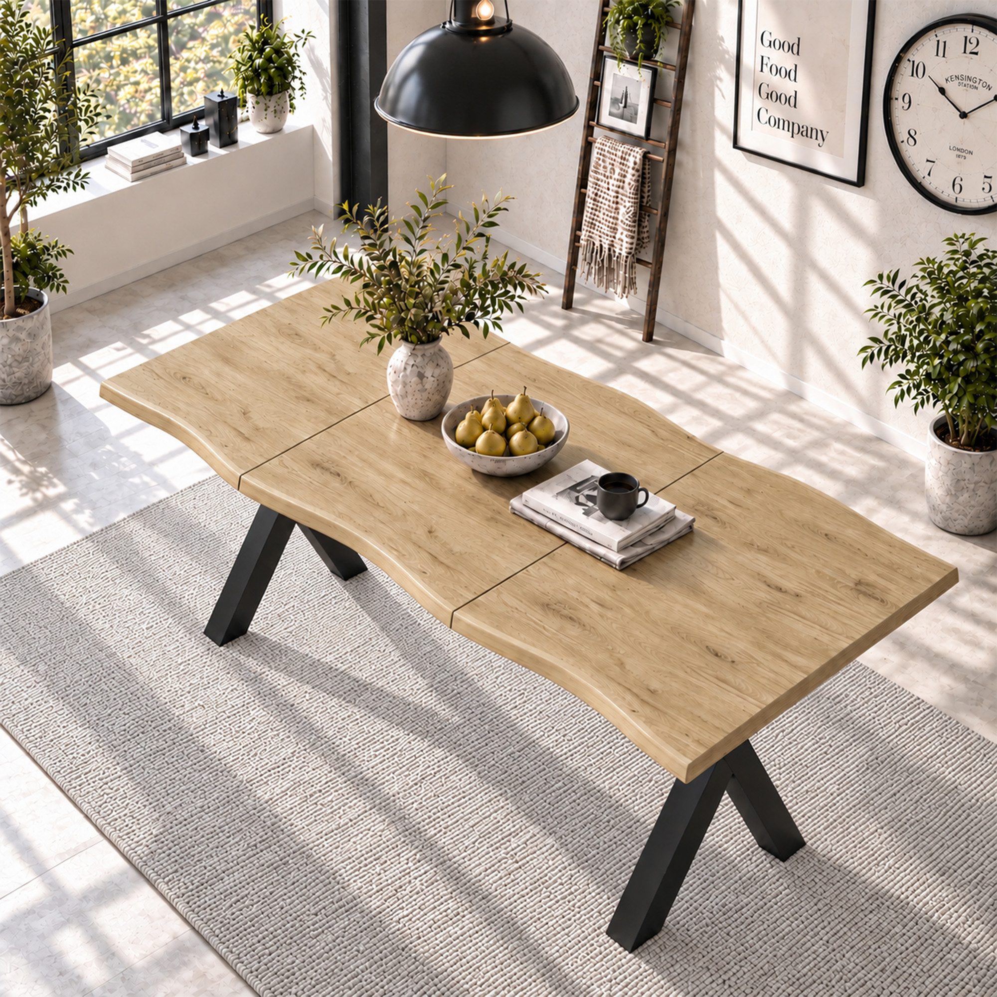 Flieks Esstisch Wellenförmiges Tischplattendesign, verdickte Tischplatte 2,8cm (160x78x77 cm, 1-St., 1 Tisch), rechteckig Schreibtisch Multifunktionstisch Natur – Bild 2 von 5