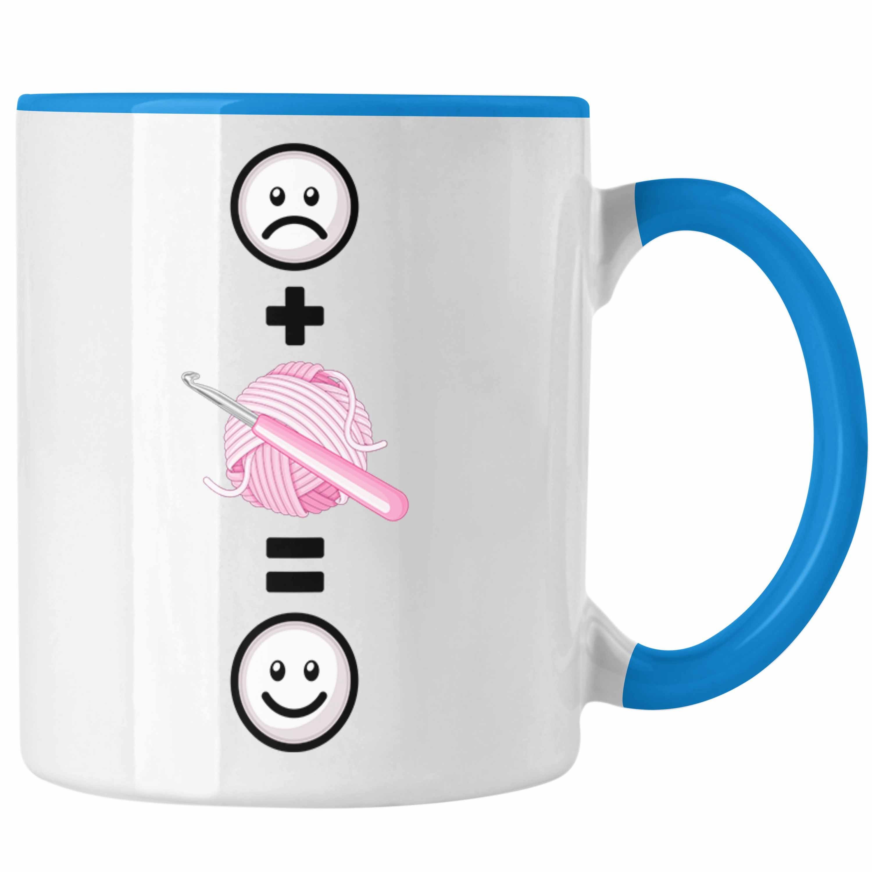 Trendation Tasse Stricken Tasse Geschenk für Häckel Strickerin Lustige Geschenkidee :( Blau