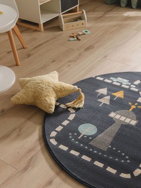 Kinderteppich Juno, benuta, rund, Höhe: 6 mm, Kunstfaser, Berber, Ethno-Style, Wohnzimmer