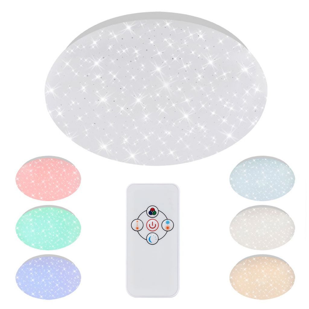 Briloner Leuchten LED Deckenleuchte 3256-016, Dimmfunktion, LED fest integriert, 2700K - Extra-Warmweiß, Sternenhimmeleffekt, RGB, dimmbar, Fernbedienung, weiß