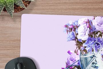 MuchoWow Gaming Mauspad Schuhe - Blumen - Lila - Blau (1-St), Mousepad mit Rutschfester Unterseite, Gaming, 40x40 cm, XXL, Großes