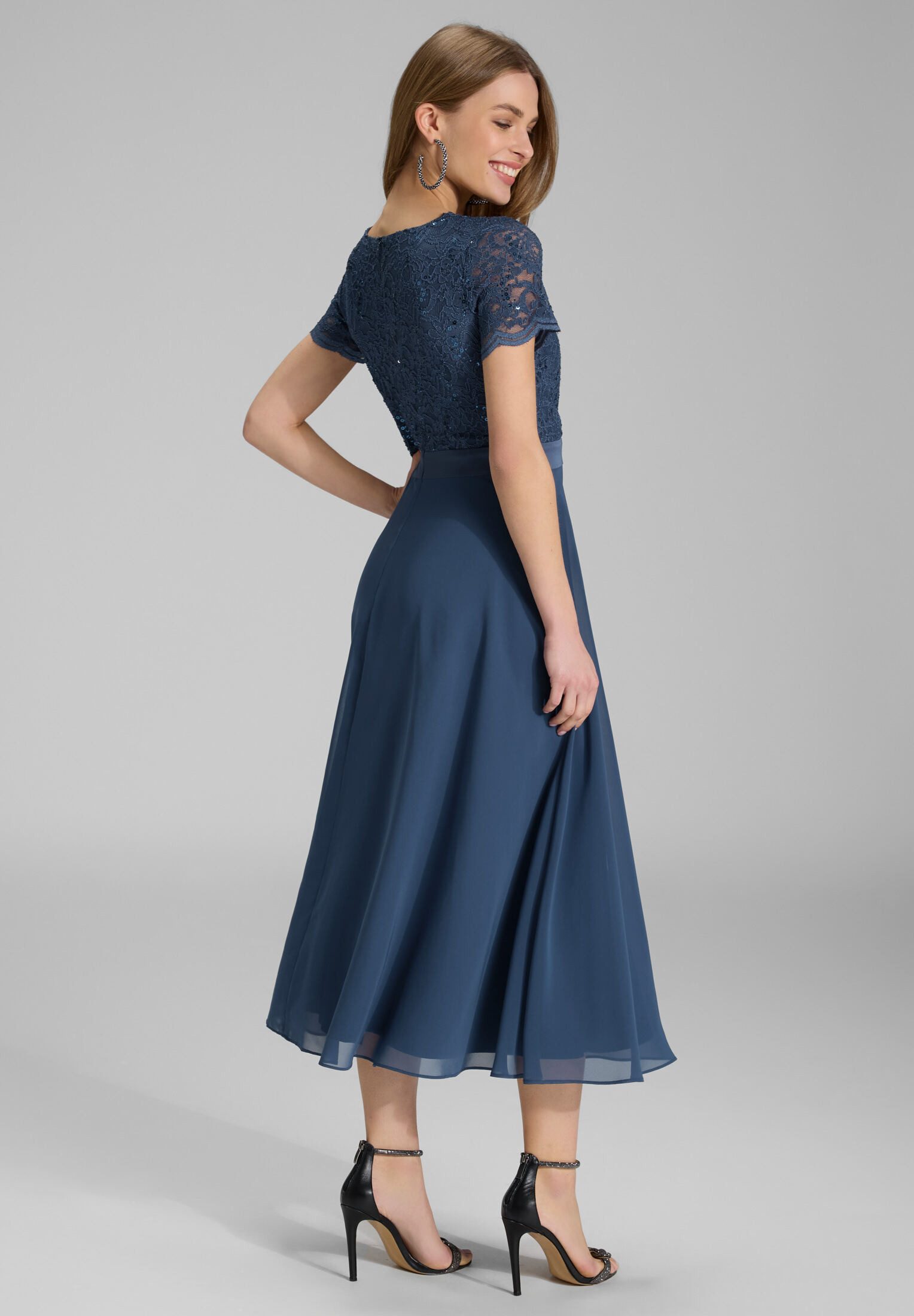 SWING Cocktailkleid - Cocktailkleid Halbarm aus Spitze-Chiffon-Mix Taillier günstig online kaufen