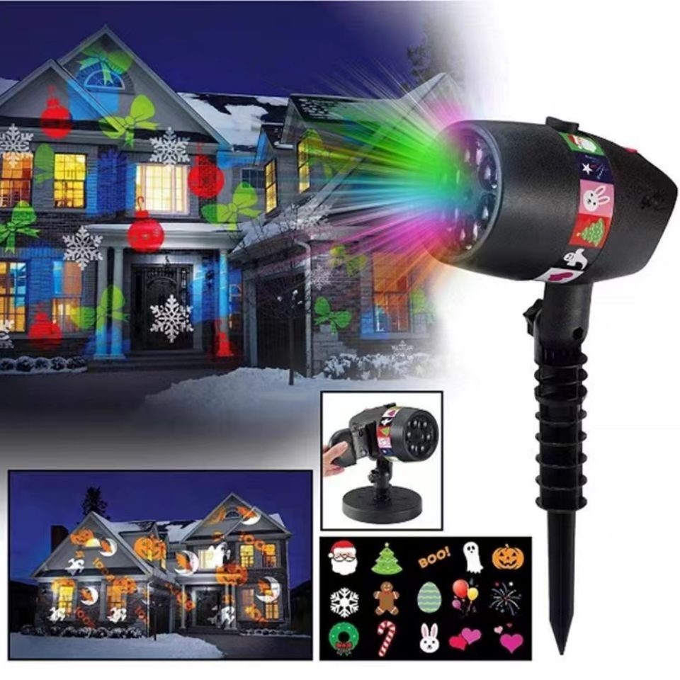 6 Gartenstrahler Halloween mehrfarbig, 12 Motive Folien, Bunt IP44 Ciskotu LEDs, 48 Projektor Weihnachten LED
