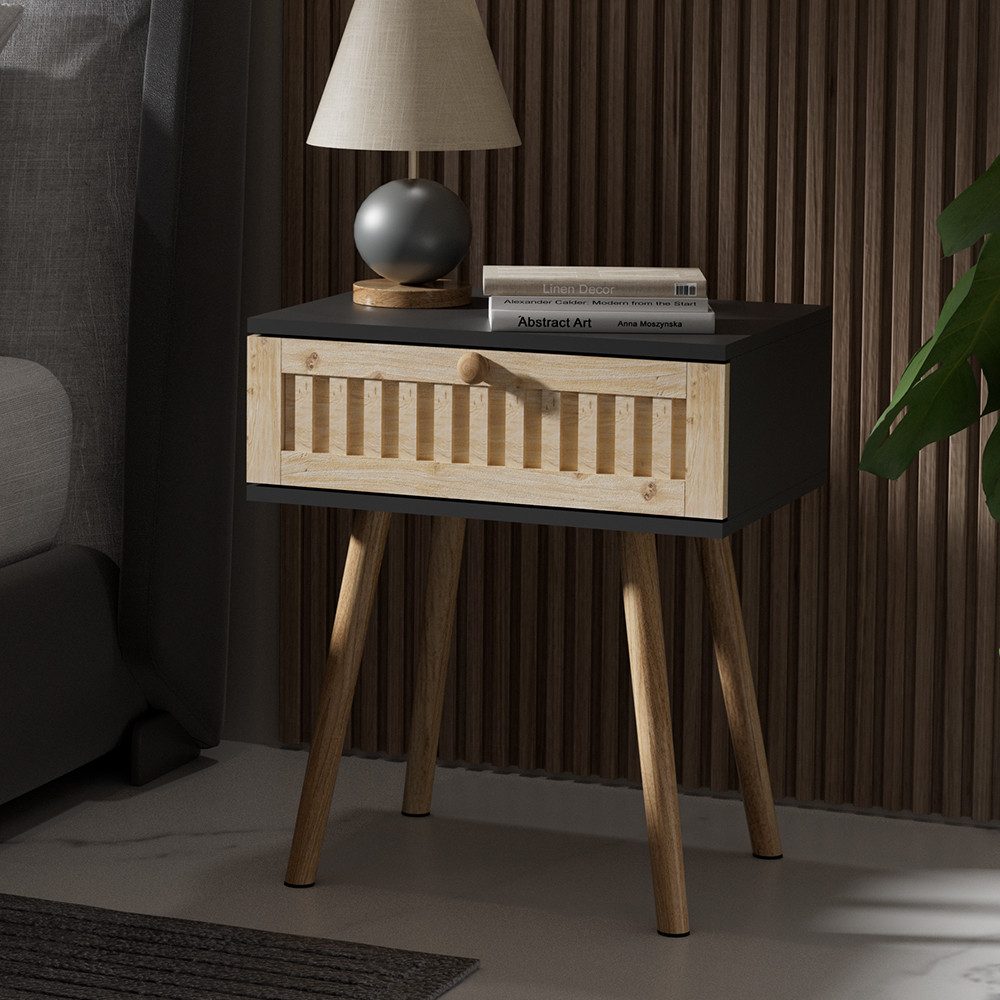 Vicco Nachtschrank Holk, Anthrazit/Kiefer, 40 x 47 cm 2-er Set günstig online kaufen