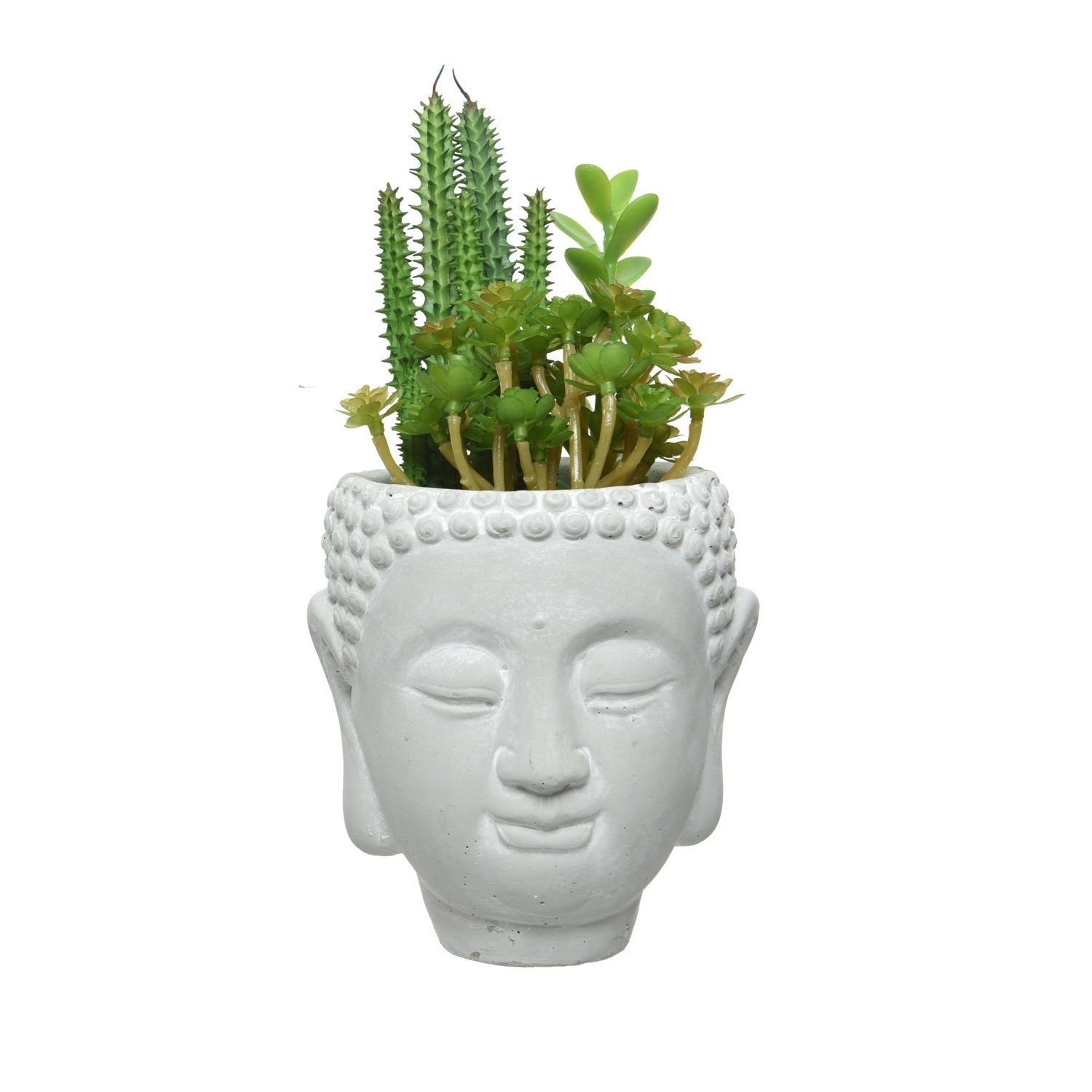 Kunstpflanze Künstliche Sukkulenten im Buddha Kopf Pflanztopf Kunstpflanze H: 23cm, MARELIDA, Höhe 23 cm