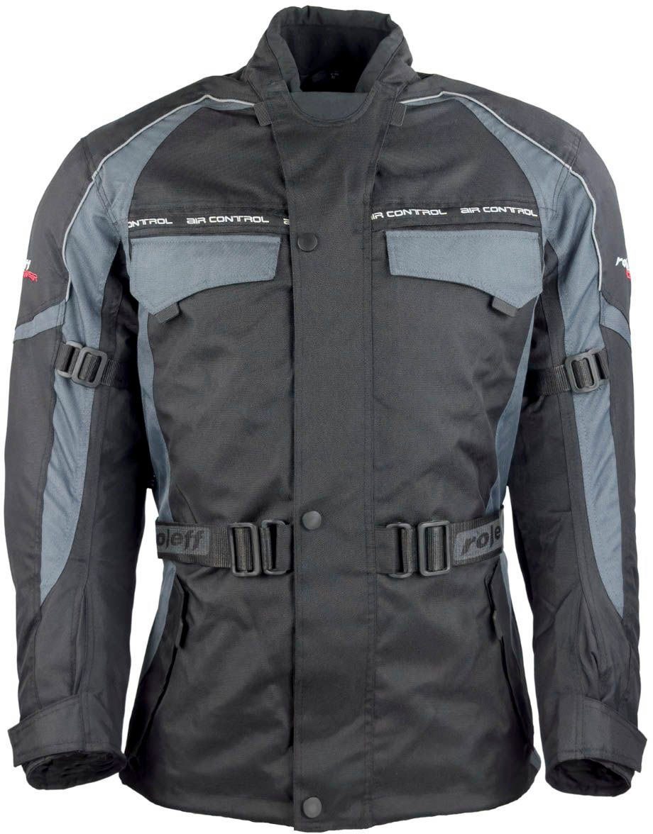 roleff Motorradjacke Reno grau-schwarz mit Protektoren, 4 3 Taschen, Belüftungslöcher
