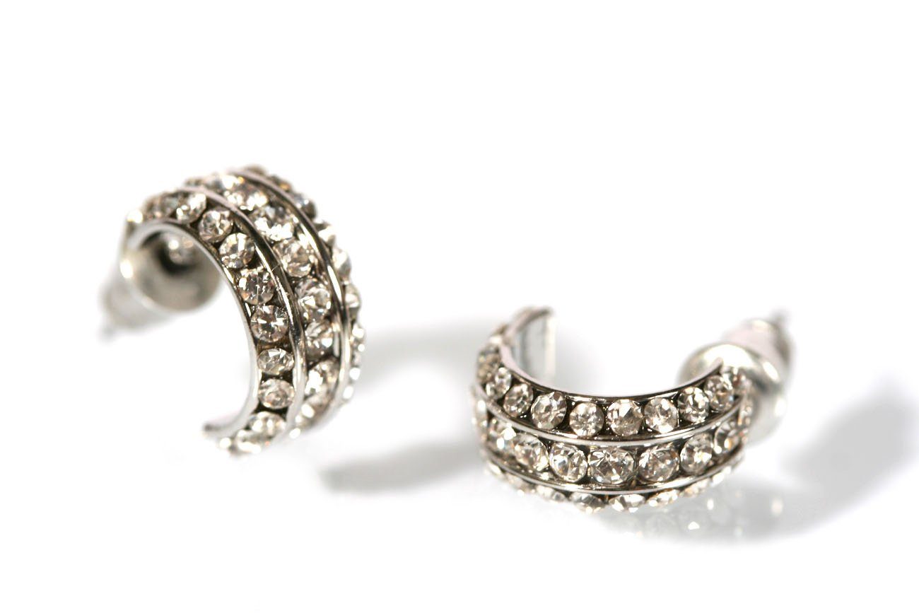 Le Bijou Paar Creolen 20454 (Set, 2-tlg), XS-Halb-Creolen 13 mm mit Markenkristallen crystal-silber