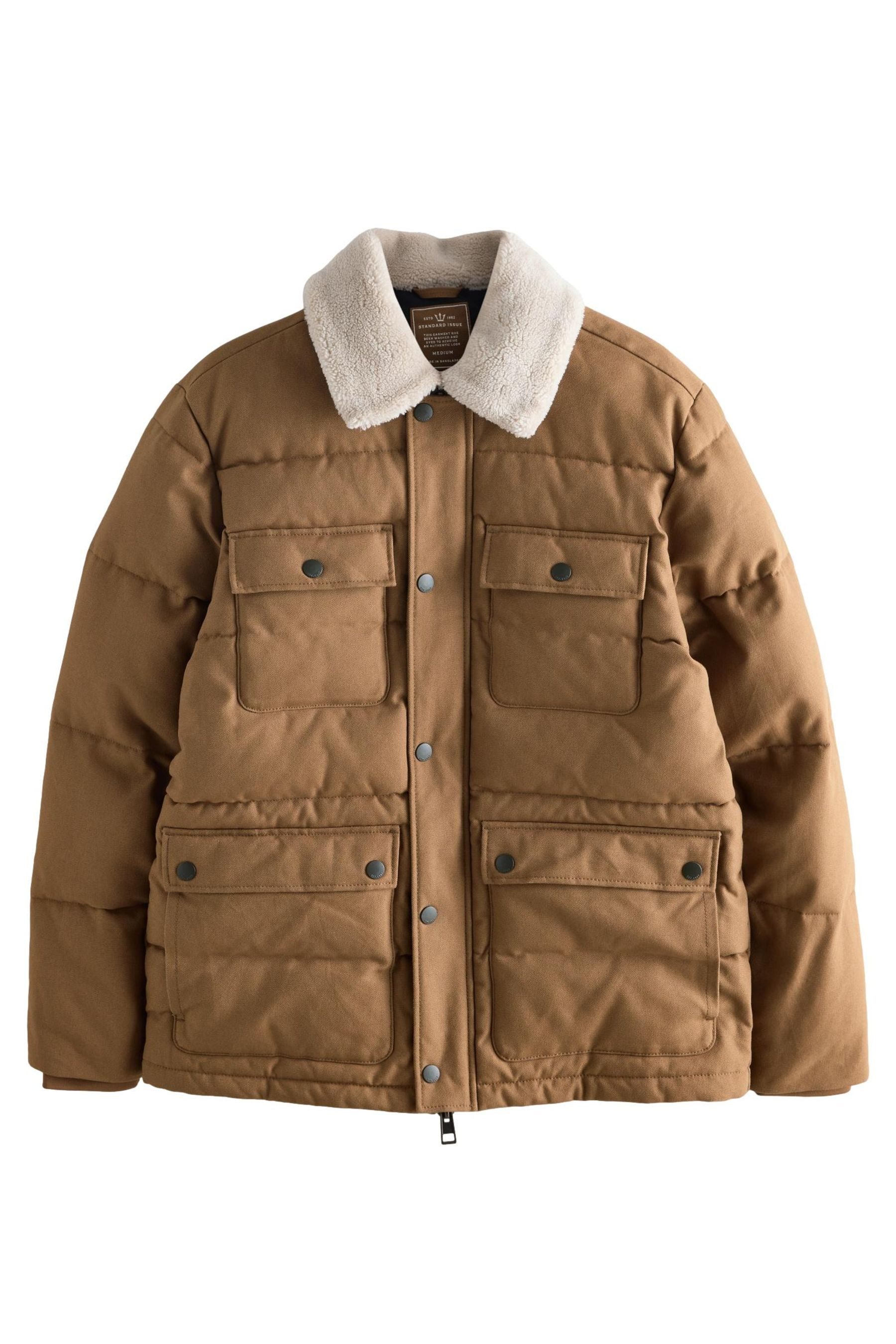 Next Winterjacke Canvas-Pufferjacke im Arbeiter-Stil mit Borgkragen (1-St)