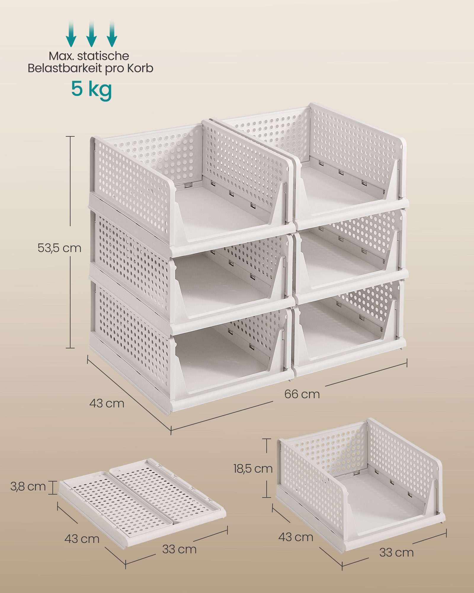 SONGMICS Aufbewahrungsbox Schrank-Organizer klappbar, Aufbewahrung und Organisation, Kunststoff (6 St), Schlafzimmer, Büro, Badezimmer, ausziehbarer, 6er Set, 33x43x18.5cm