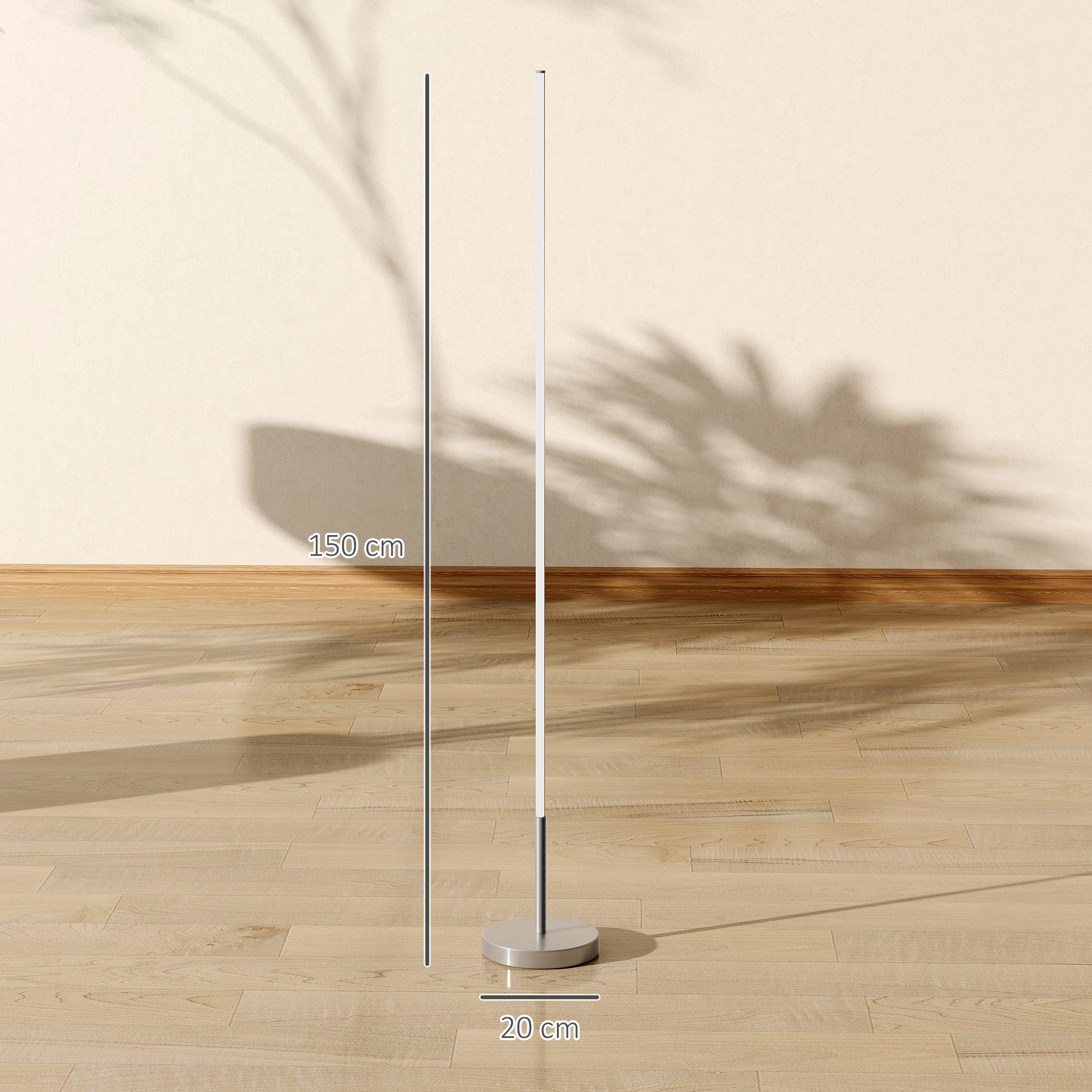 HOMCOM Stehlampe Wohnzimmer Stehlampe mit Fußschalter, Dimmfunktion, Farbwechsel, mehrere Helligkeitsstufen, Timer, LED fest integriert, Farbwechsler, Warmweiß, Kaltweiß, Moderner, dimmbarer LED-Stehleuchte mit Fernbedienung