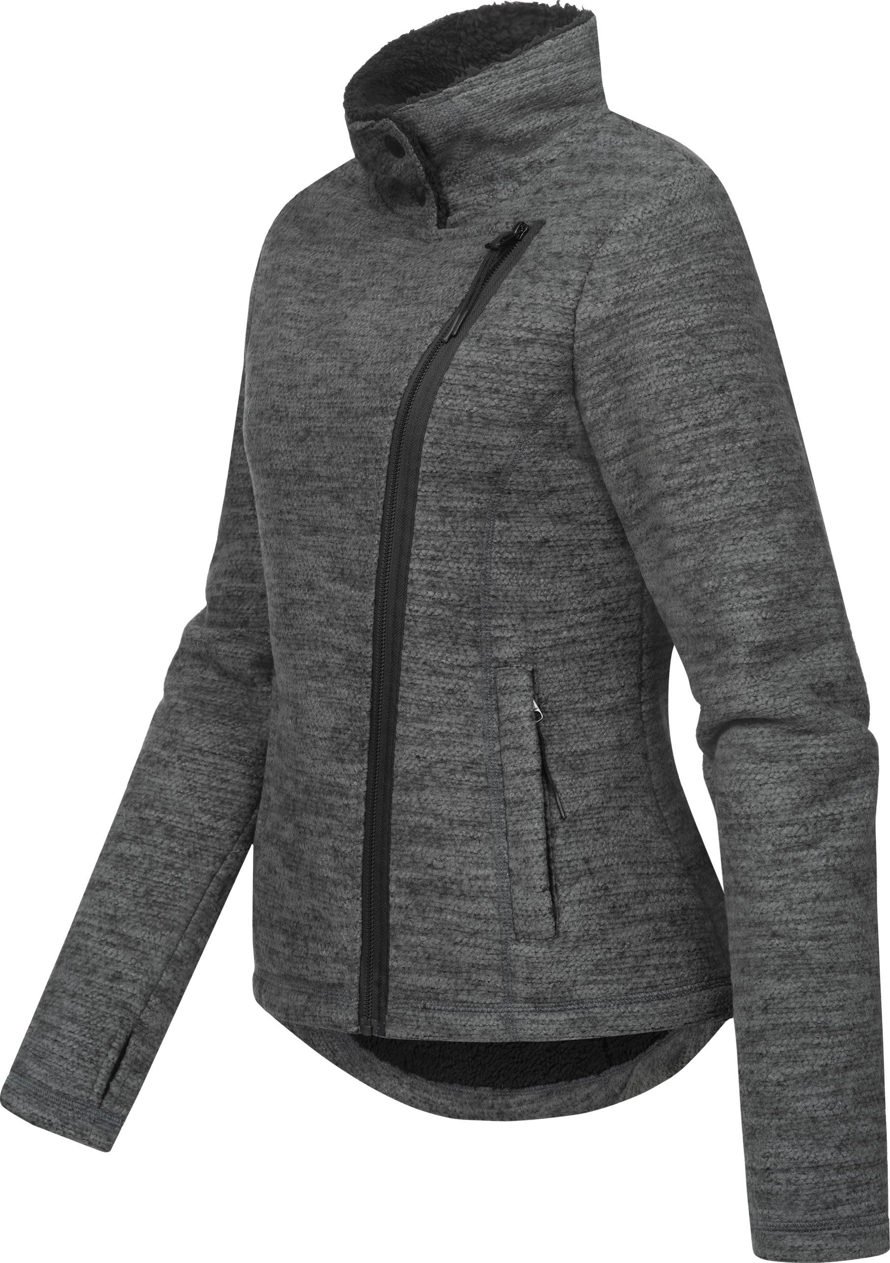 Ragwear Strickfleecejacke Saskie Melange Grob gestrickte Damen-Jacke mit Teddyfell-Futter
