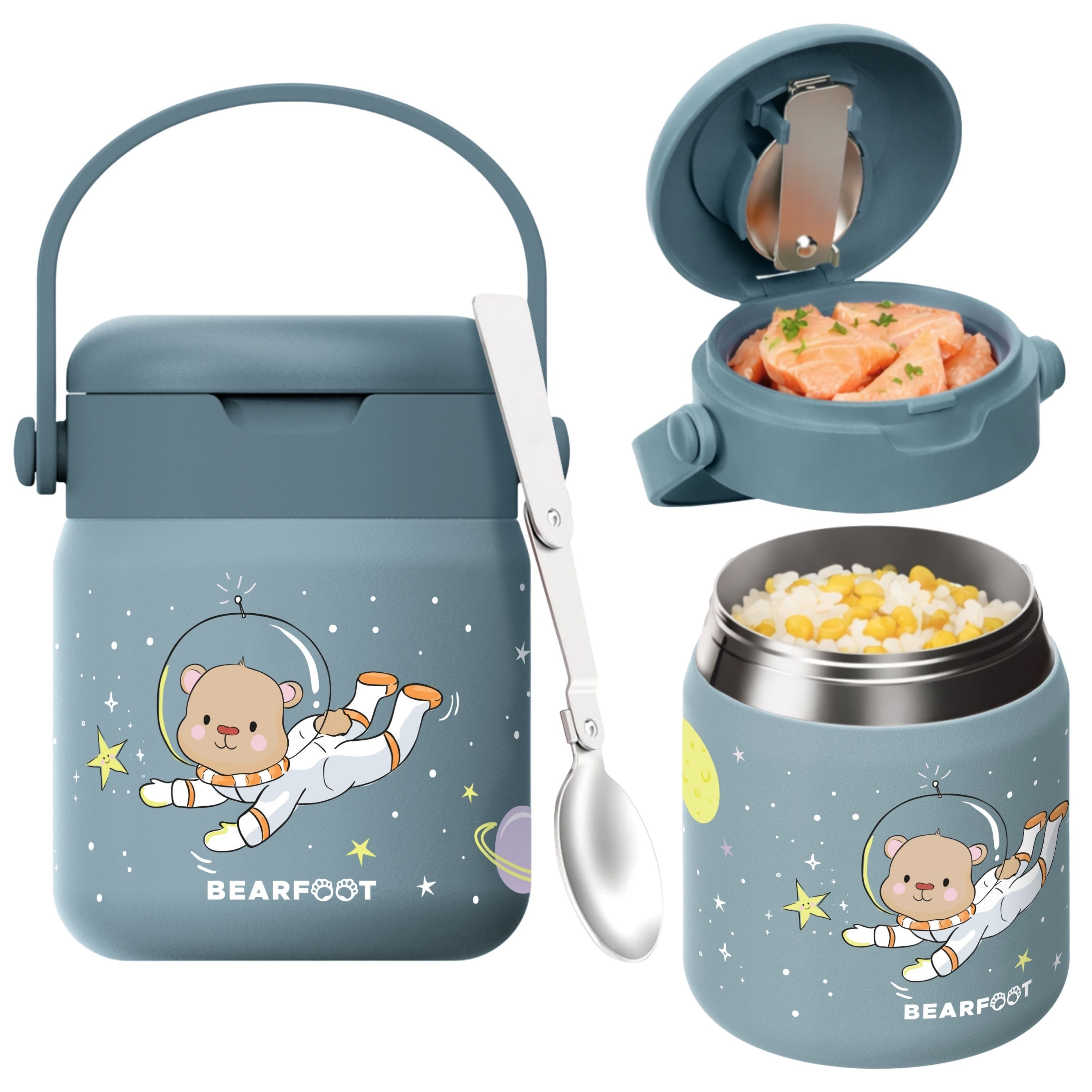 BEARFOOT Trinkflasche Thermobehälter Kinder Edelstahl - Astro Bär blau, Thermobehälter, auslaufsicher, Edelstahl, Food jar, BPA-frei
