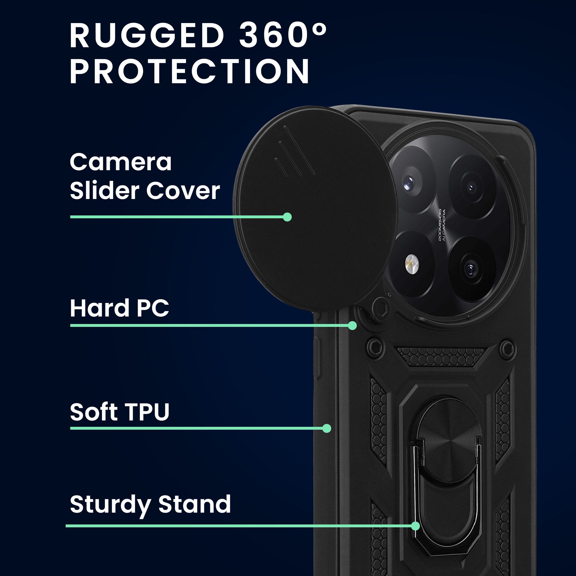 kwmobile Smartphone-Hülle Hülle für Xiaomi Redmi Note 14 Pro+ 5G / Redmi Note 14 Pro Plus 5G, Handyhülle mit Kameraabdeckung und Ringhalter - Robustes Cover – Bild 3 von 5