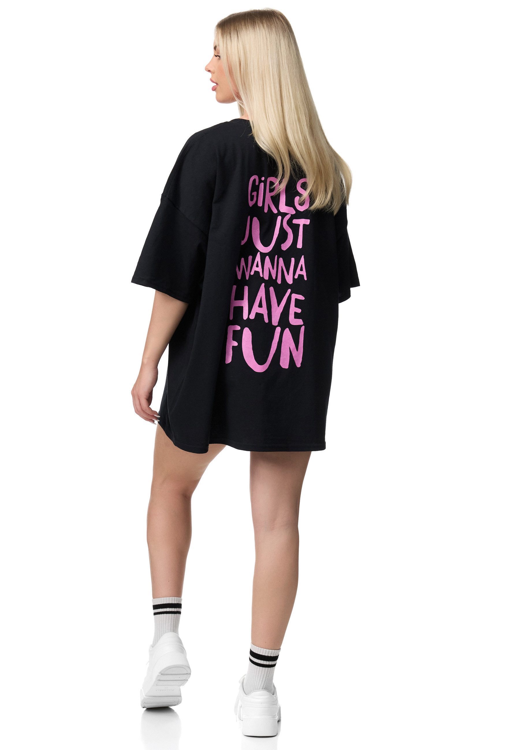 Worldclassca T-Shirt Worldclassca Oversized Girls Print T-Shirt lang Tee Sommer Oberteil